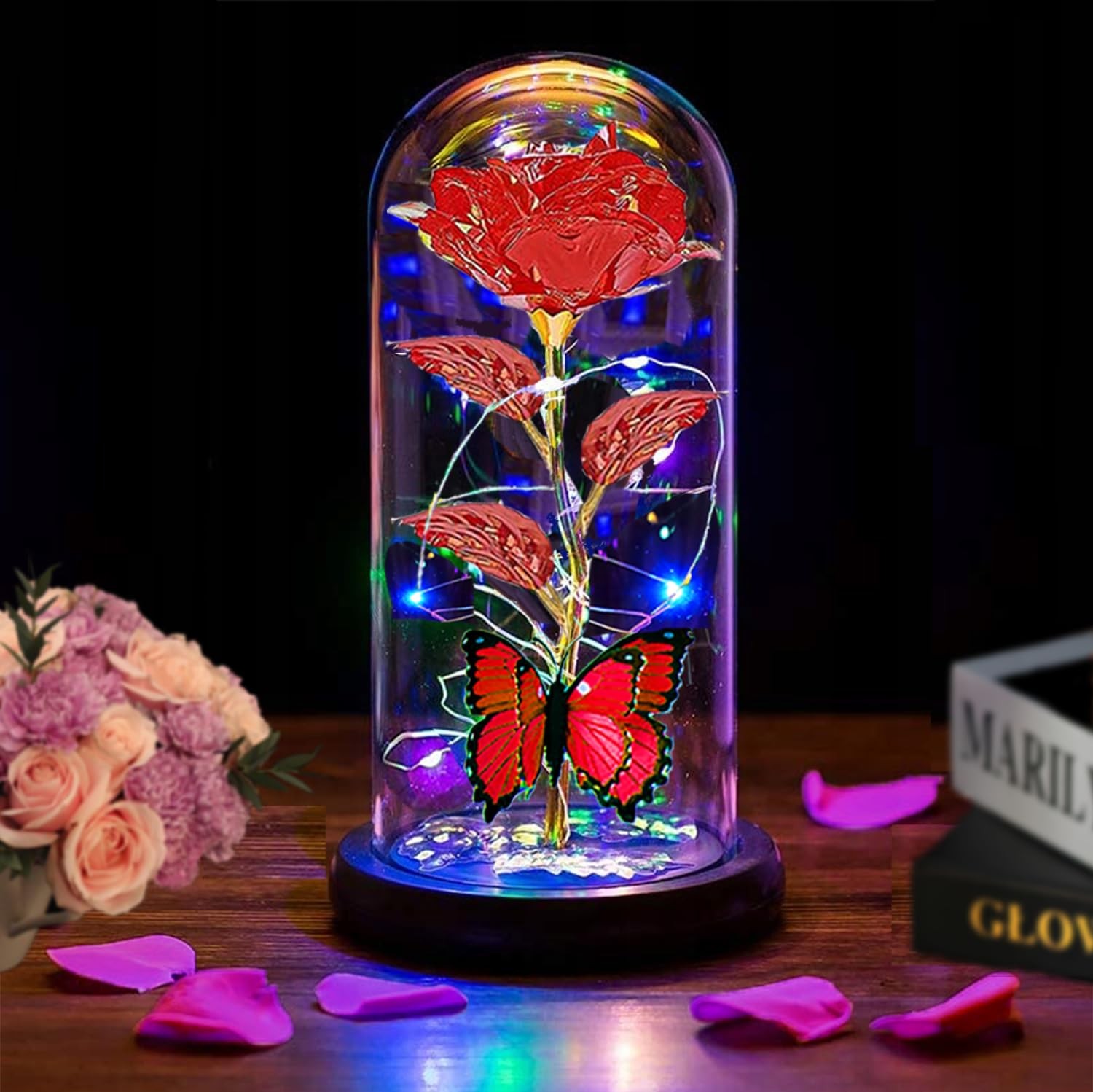 Mothers Day Flowers Gifts for Mom Wife Her Women,Light Up Rose Flower in A Gl…
