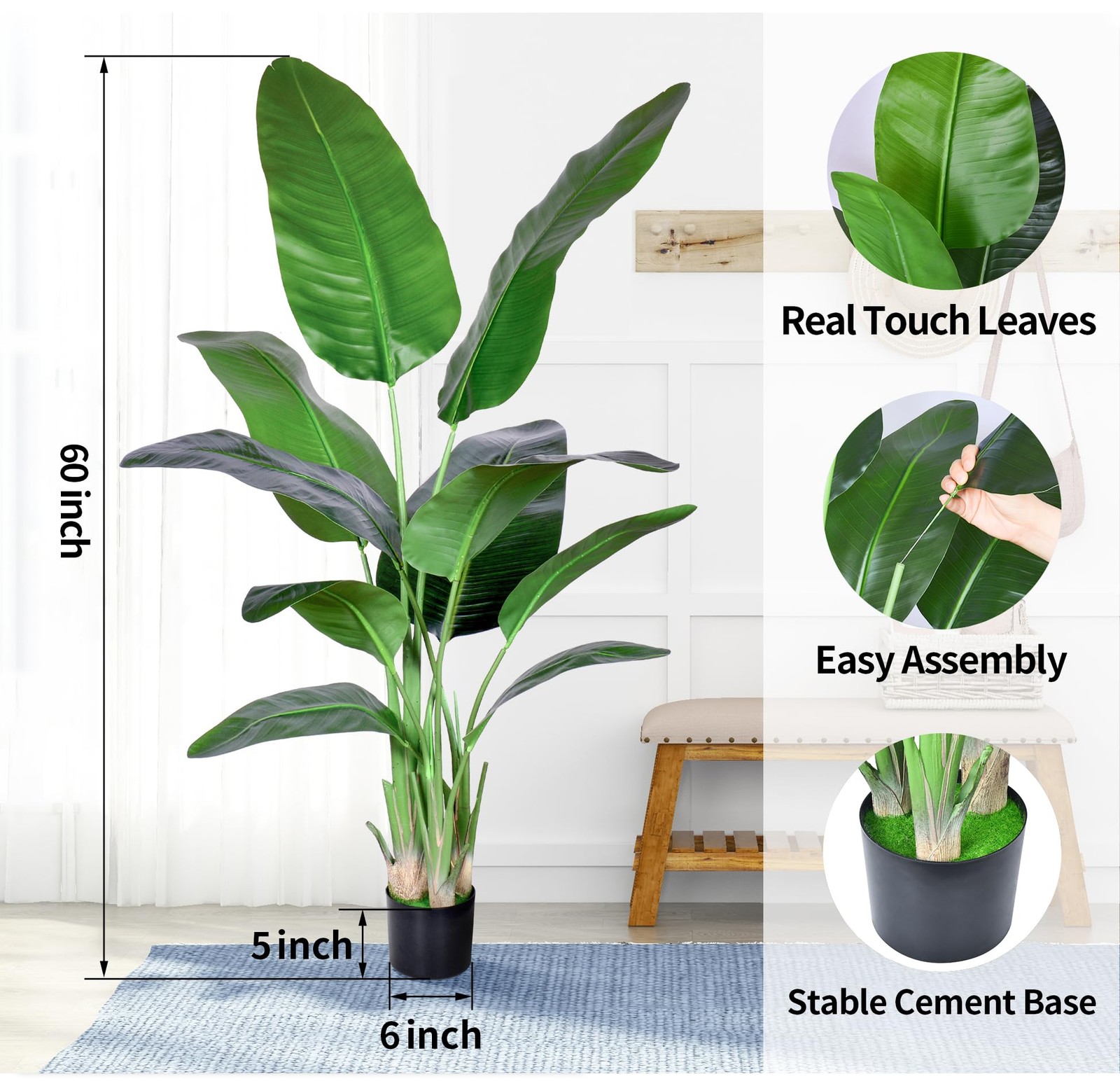 2Packs 5FT Artificial Bird of Paradise Plant,Faux Palm Tree Potted Plant with…