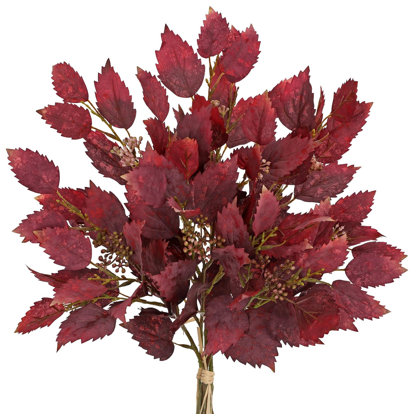 Artificial Fall Birch Leaves Stems – 2 Bundles Faux Autumn Foliage Arrangemen…