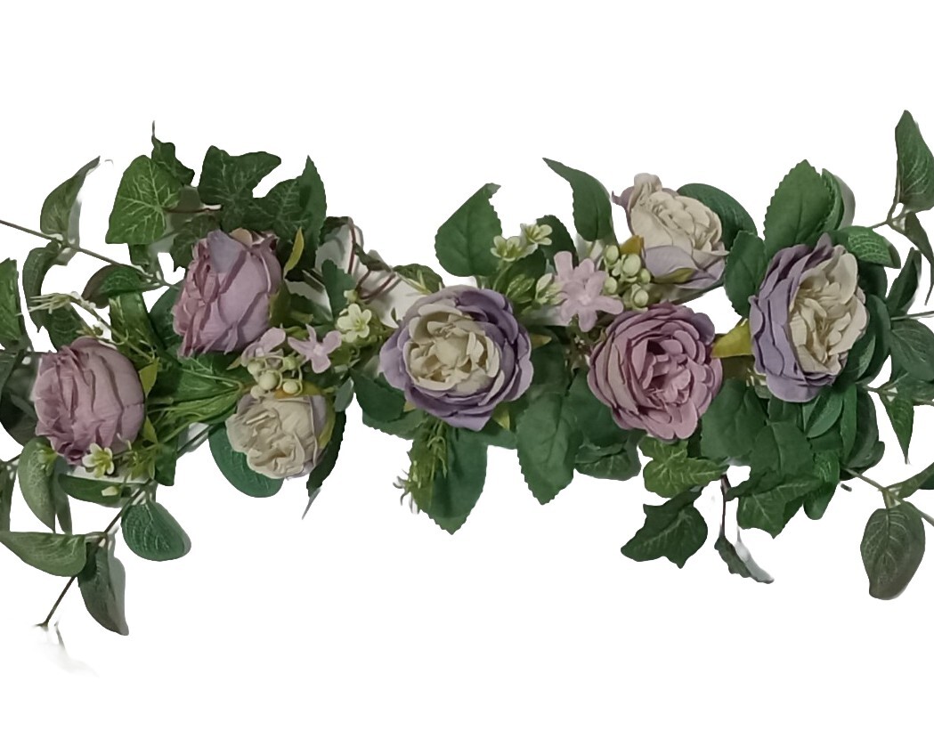 Purple & Eucalyptus Tea-Rose 24″ Wall Door Silk Flower Wedding Sign Decor #2251