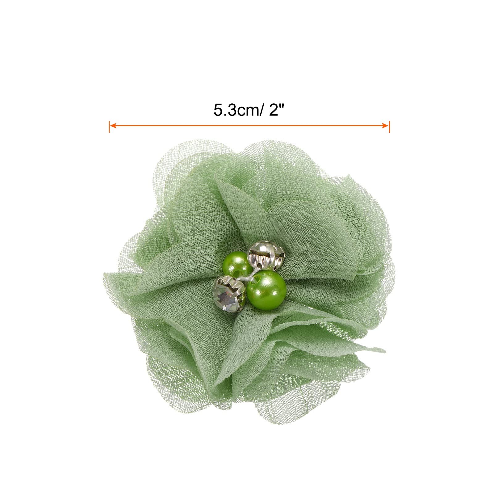 12 PCS Light Green Artificial Rhinestone Chiffon Flower Heads Faux Fits 2in