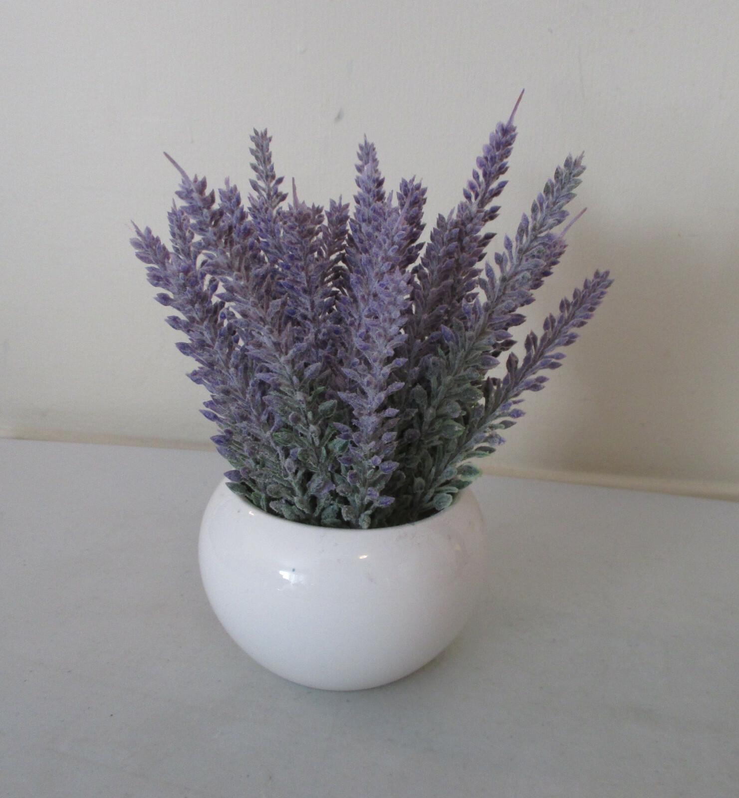 Artificial Lavender Plant 7 inches tall in White Pot 4 in diameter