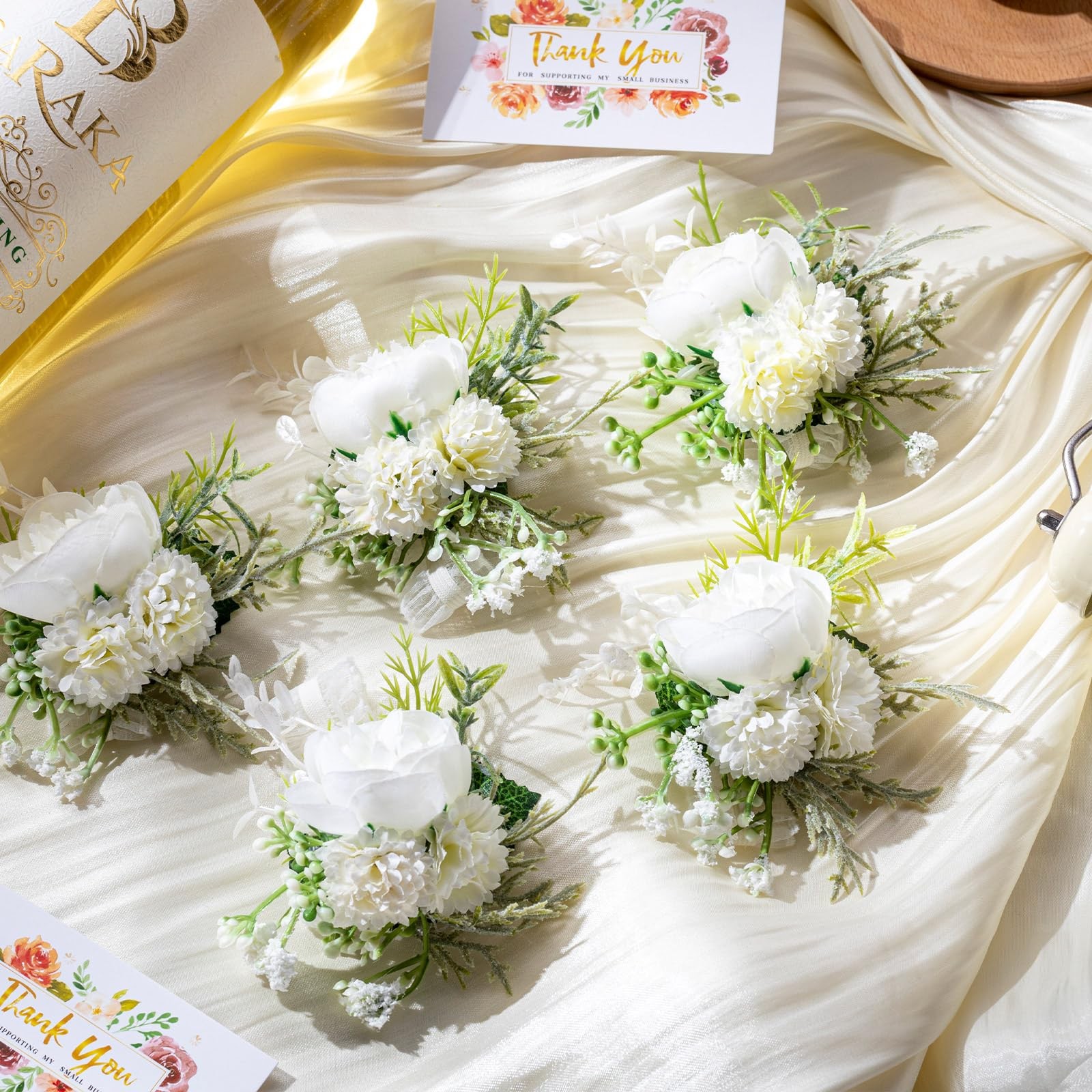 Wedding Corsage Boutonniere Set Artificial Rose Wristband Fresh White 24 PCS
