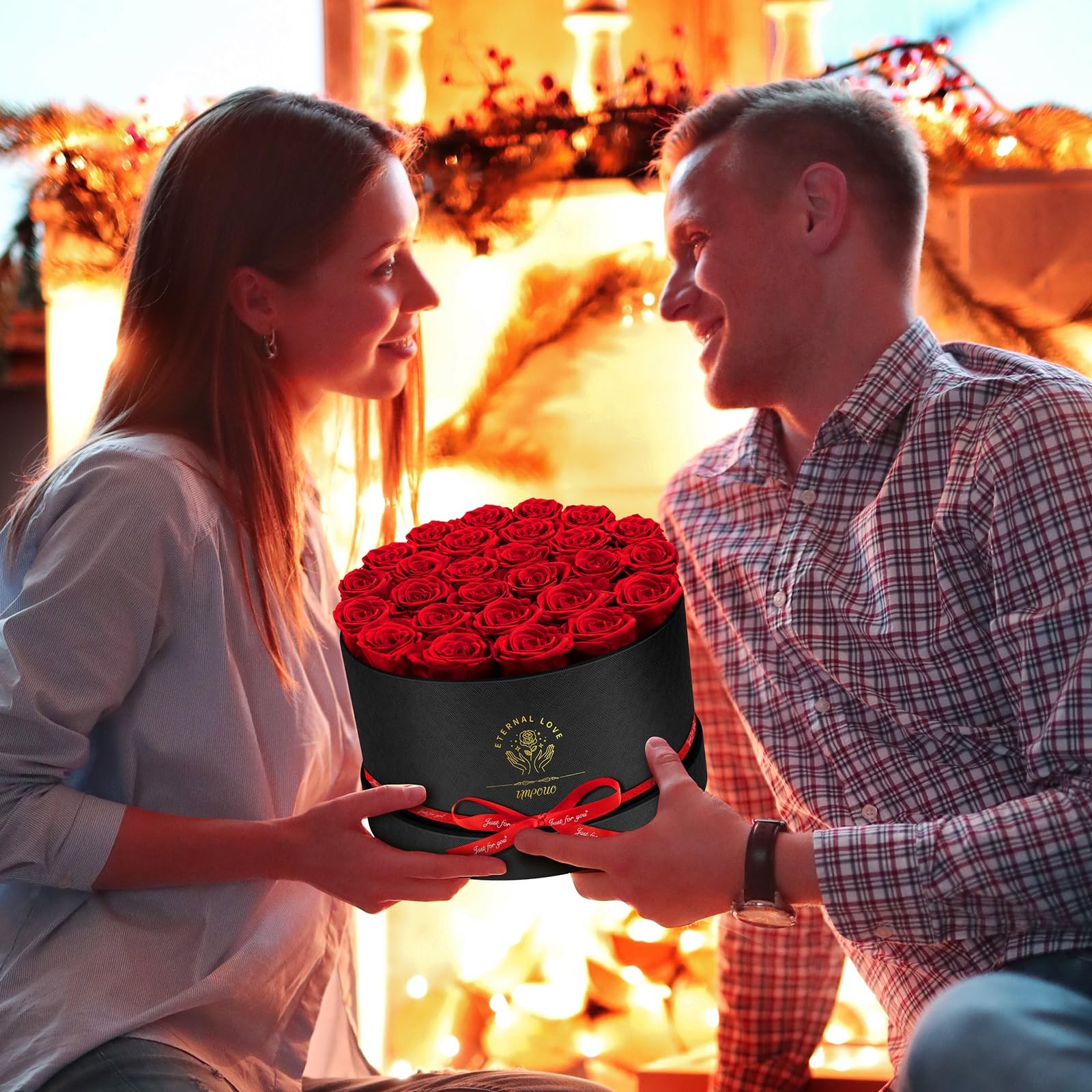 27 PCS Red Forever Roses In A Box Real Preserved Flowers Present For Women