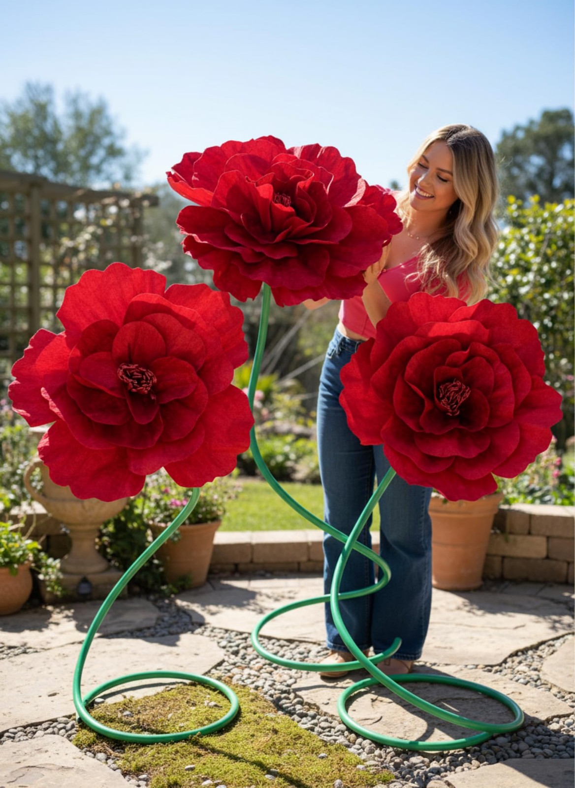 2 Pcs 5ft Large Peony Flowers Giant Artificial Red Peony Standing Huge Handcr…