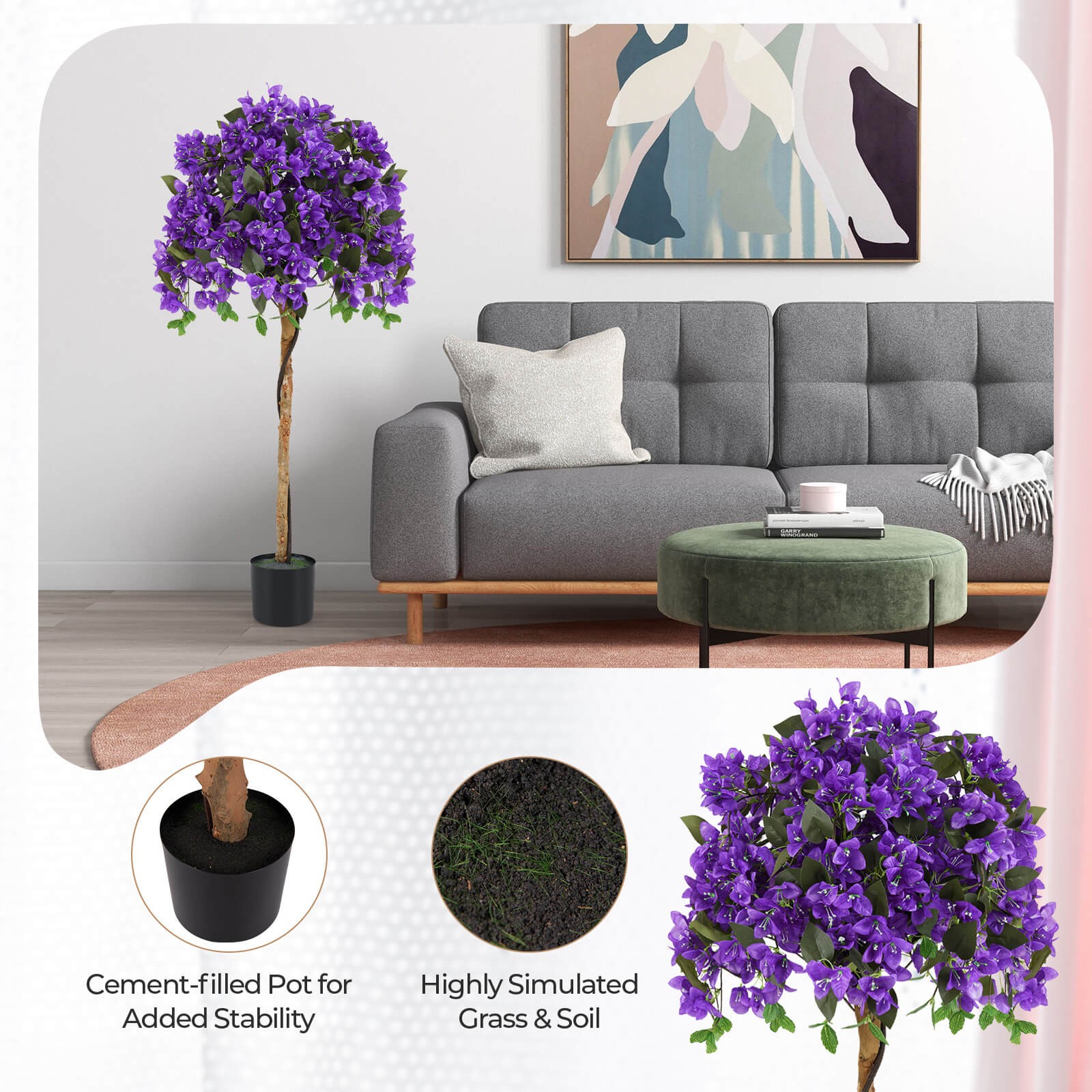 53″ Artificial Azalea Tree Faux Floral Plant w/ Red Azalea Flowers Nursery Pot