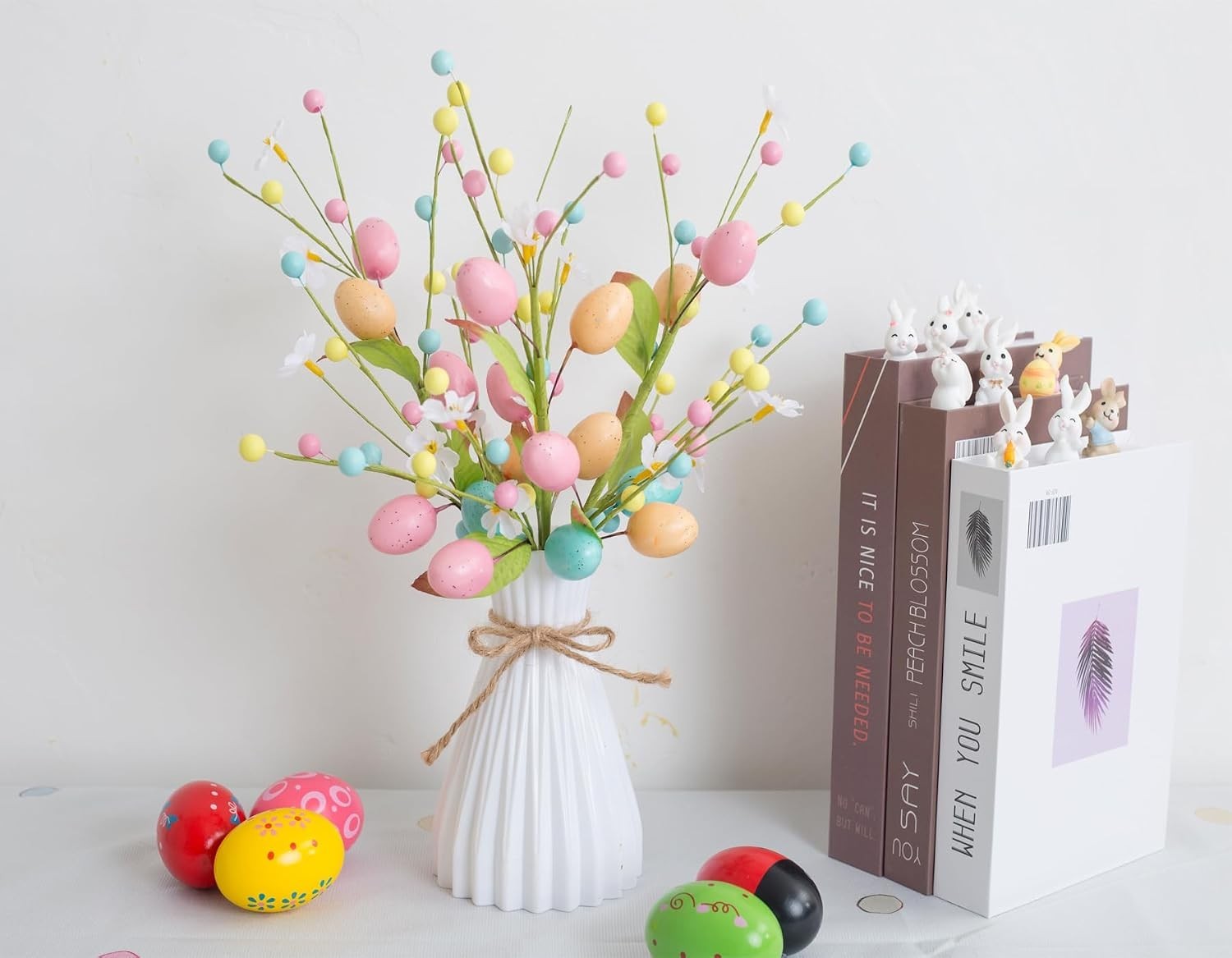 Artificial Easter Stems Spring Berry Picks with Eggs and Colorful Berries Lea…
