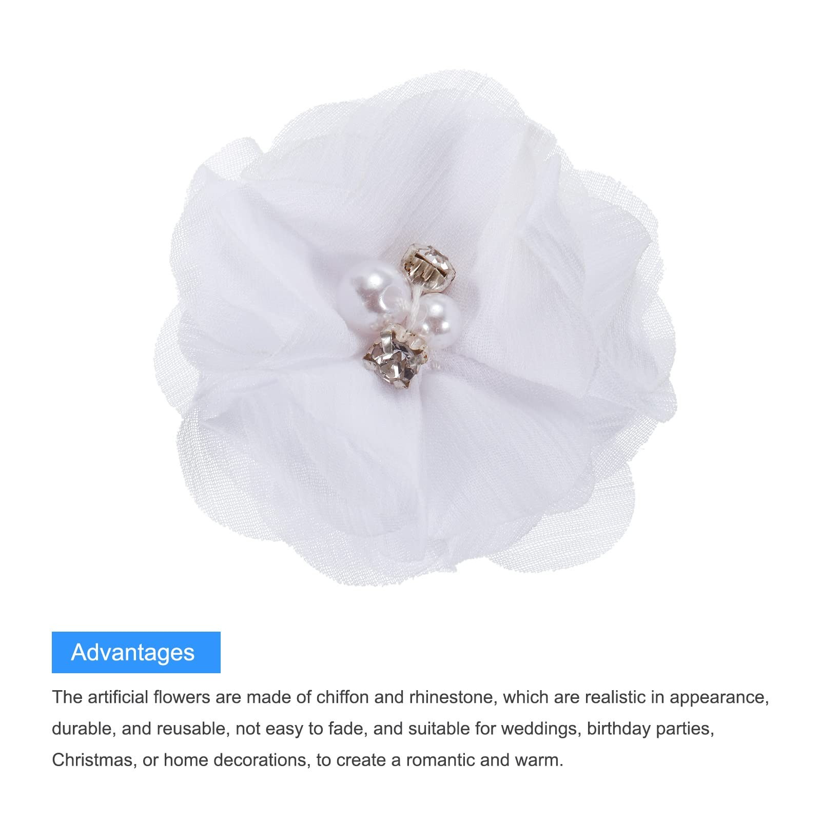 Artificial Rhinestone Chiffon Flower Heads White Faux Flowers 2 Inch for DIY …