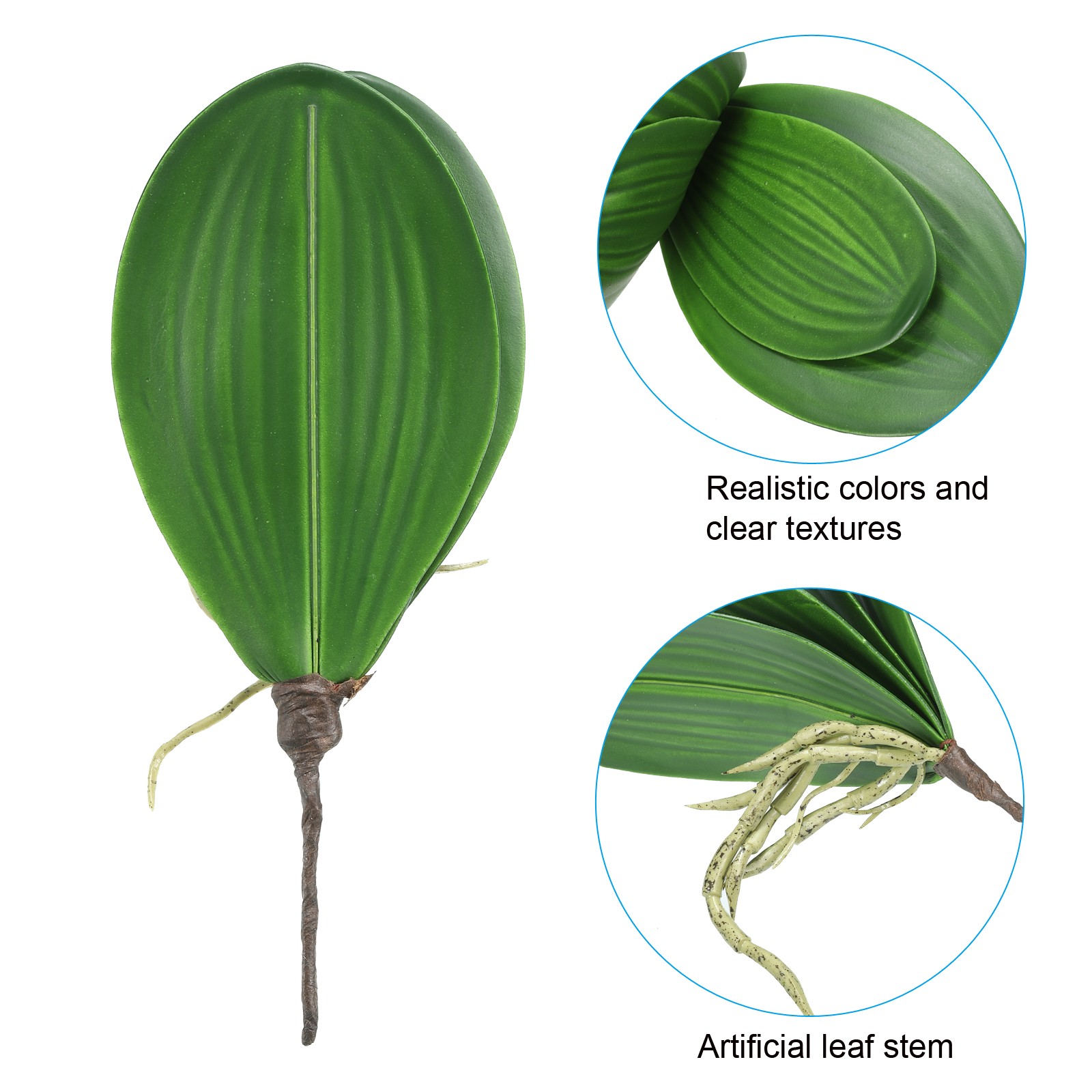 2Pcs, Faux Orchid Leaves 4 Petals Small Artificial Phalaenopsis Leaf with Stems