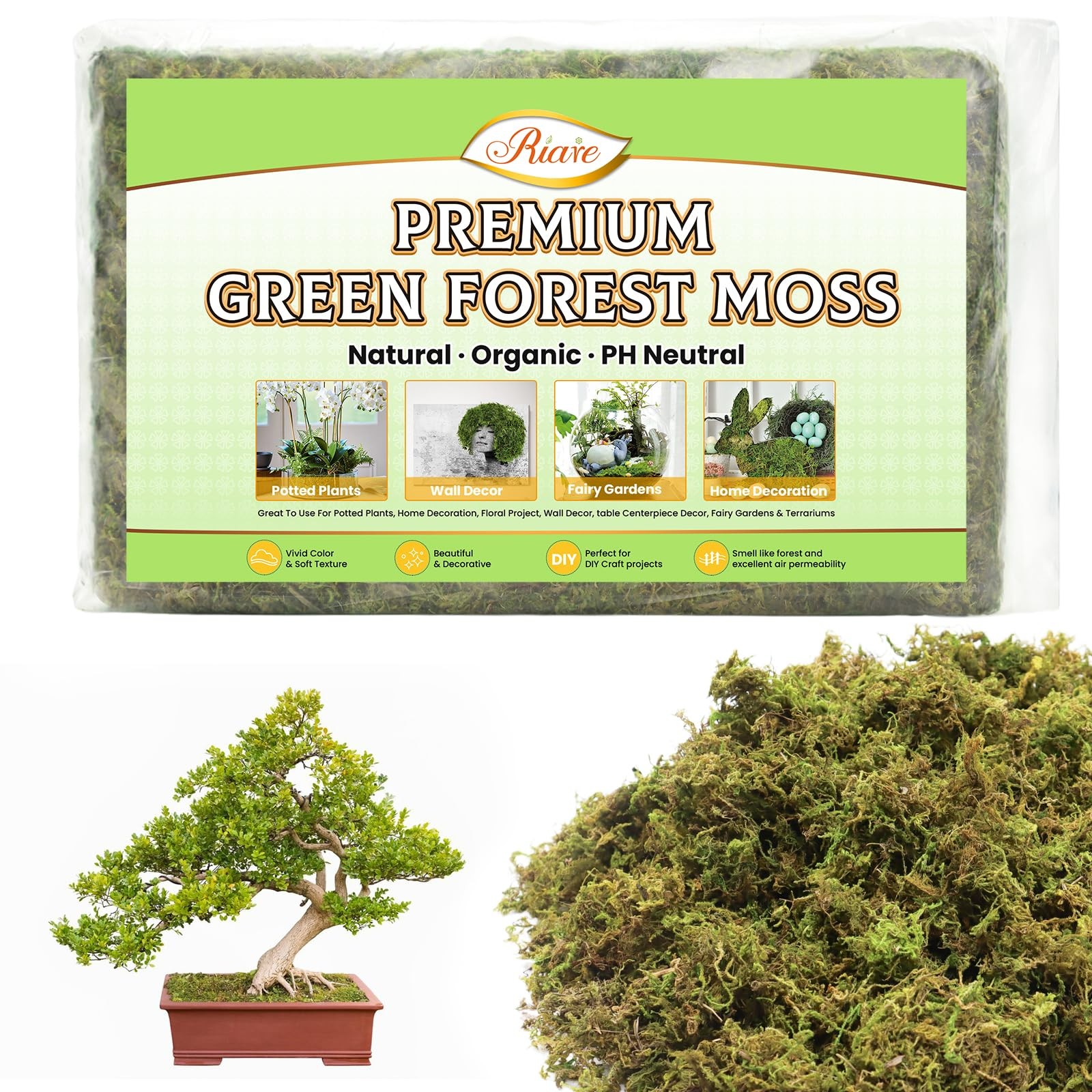 7oz Artificial Fake Moss for Indoor Plants Premium Faux Craft Potted Plant