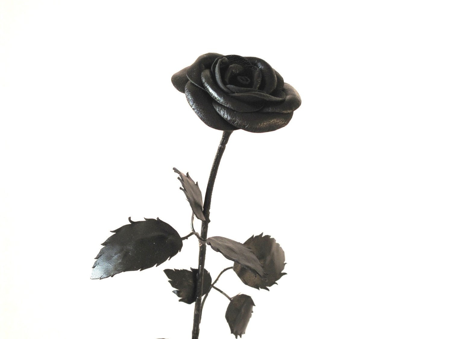 Black Leather flower Rose Gift 3rd 9th Wedding leather Anniversary gift