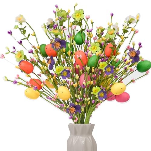 Artificial Easter Flower, 6 Pcs Easter Eggs Flower Pink/Orange/Yellow/Green