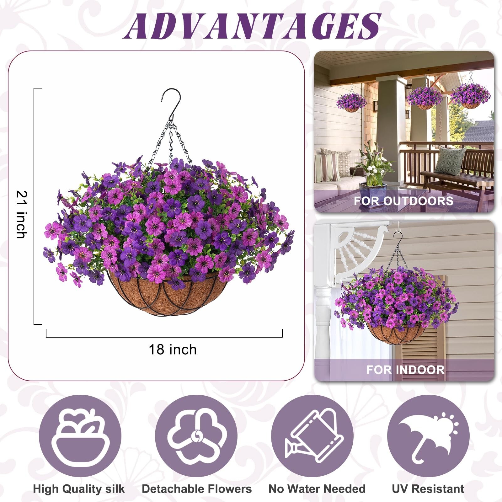 Artificial Silk Flowers Hanging Baskets Outdoors Indoors, Daisy with Eucalypt…