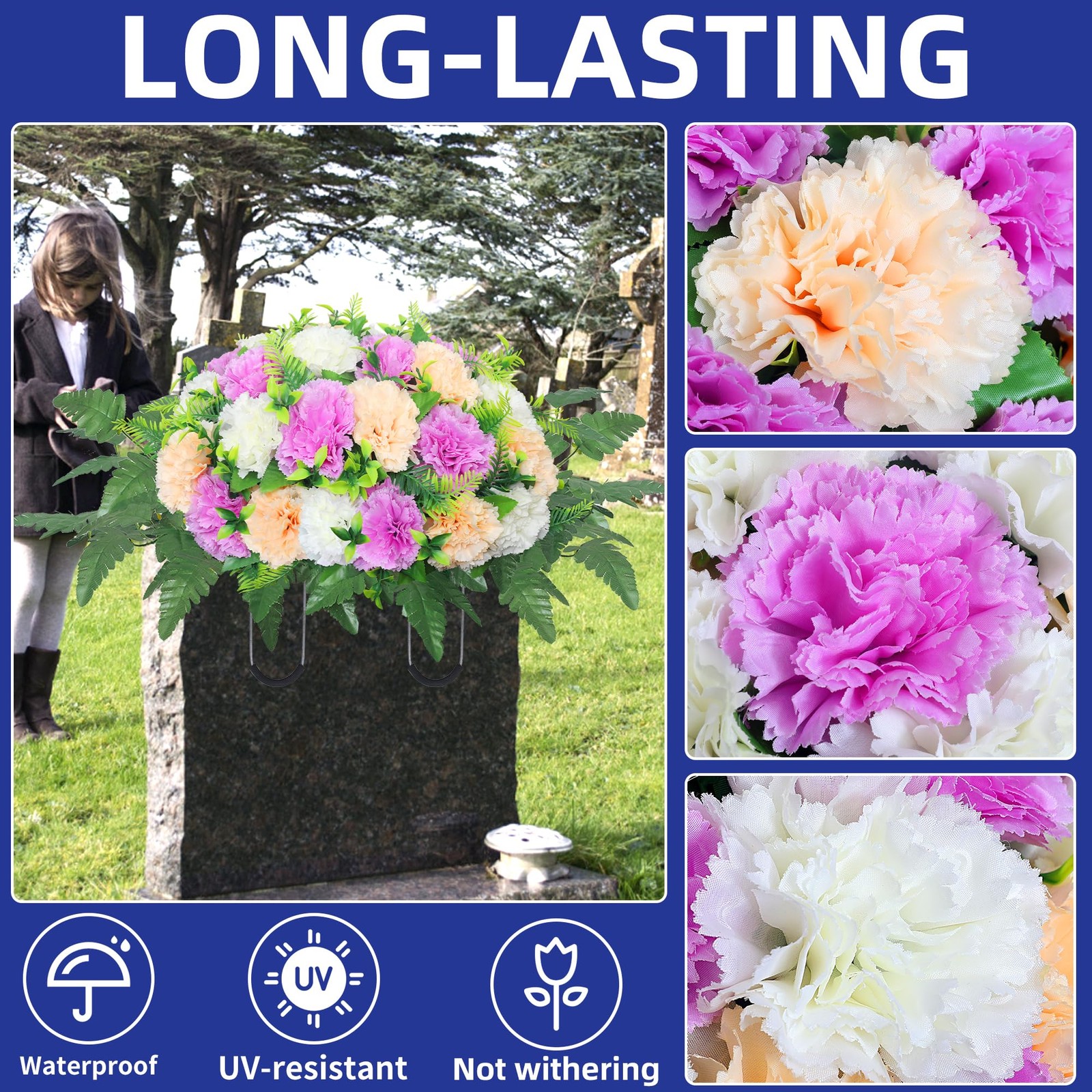 LOSFOTBO Artificial Cemetery Silk Flowers Saddle,Carnation Cemetery Headstone…