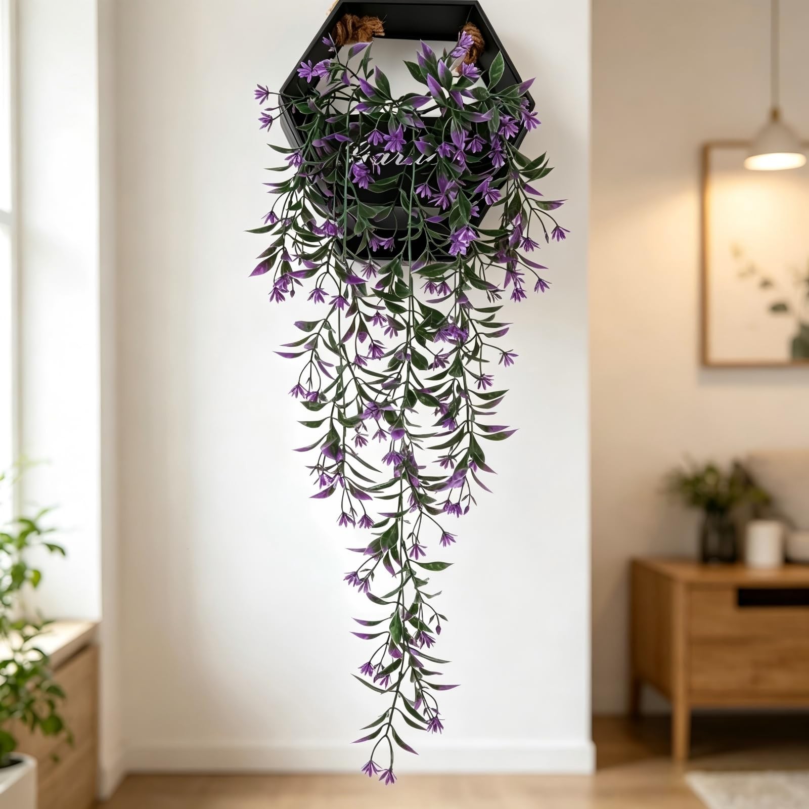 2 Pack Artificial Hanging Plants Fake Purple Flower Vines UV Resistant Faux T…