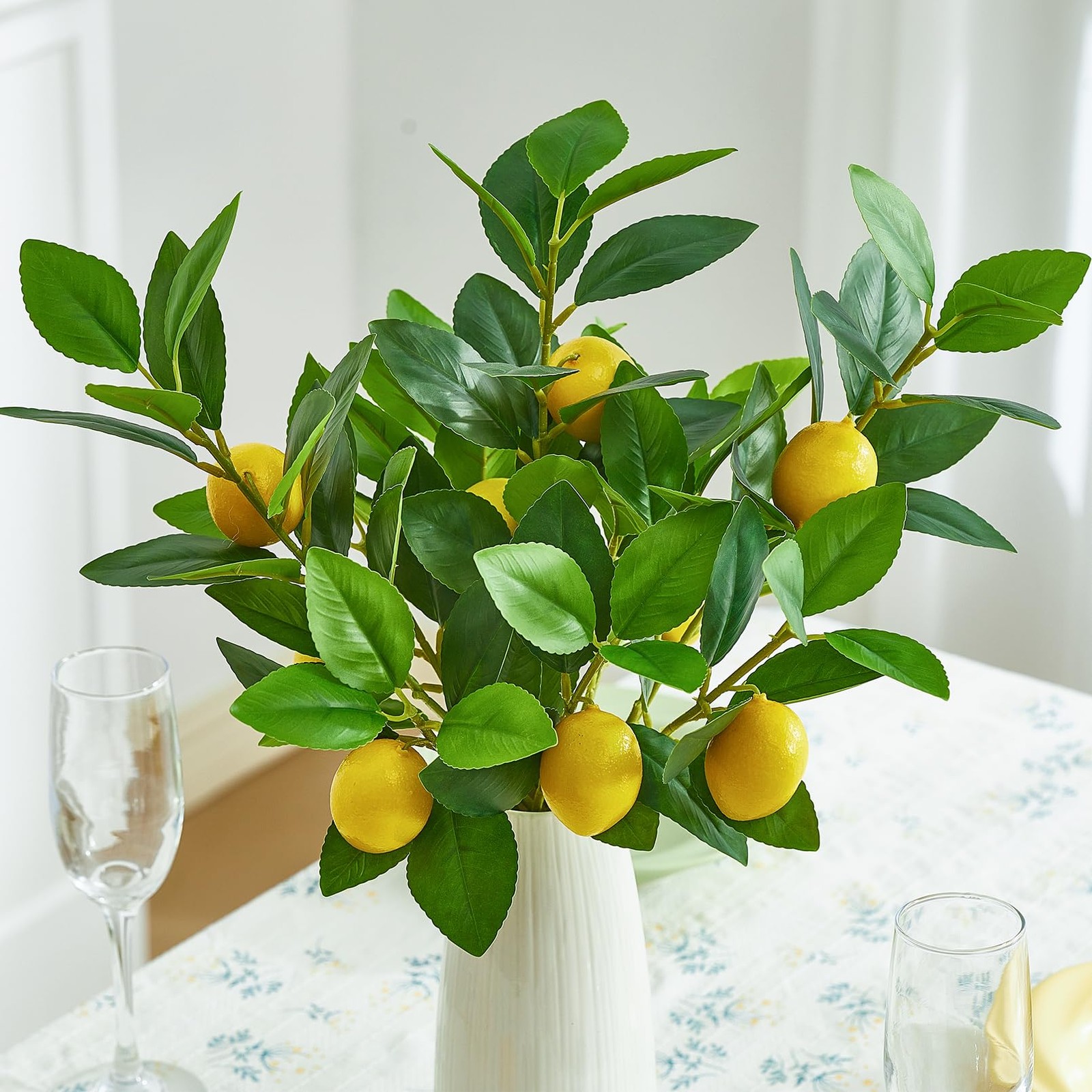 3 PCS 18 Inch Artificial Lemon Branches Fake Fruit Picks Tree Decor