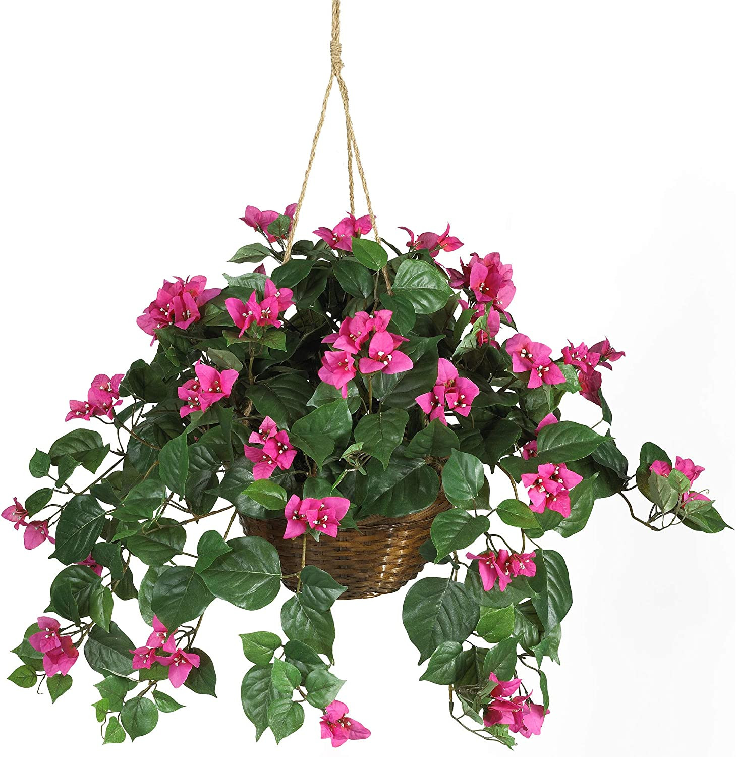 Bougainvillea Basket Silk 1 Artificial Hanging Plant, 32 X 32 X 24, Green, Pink