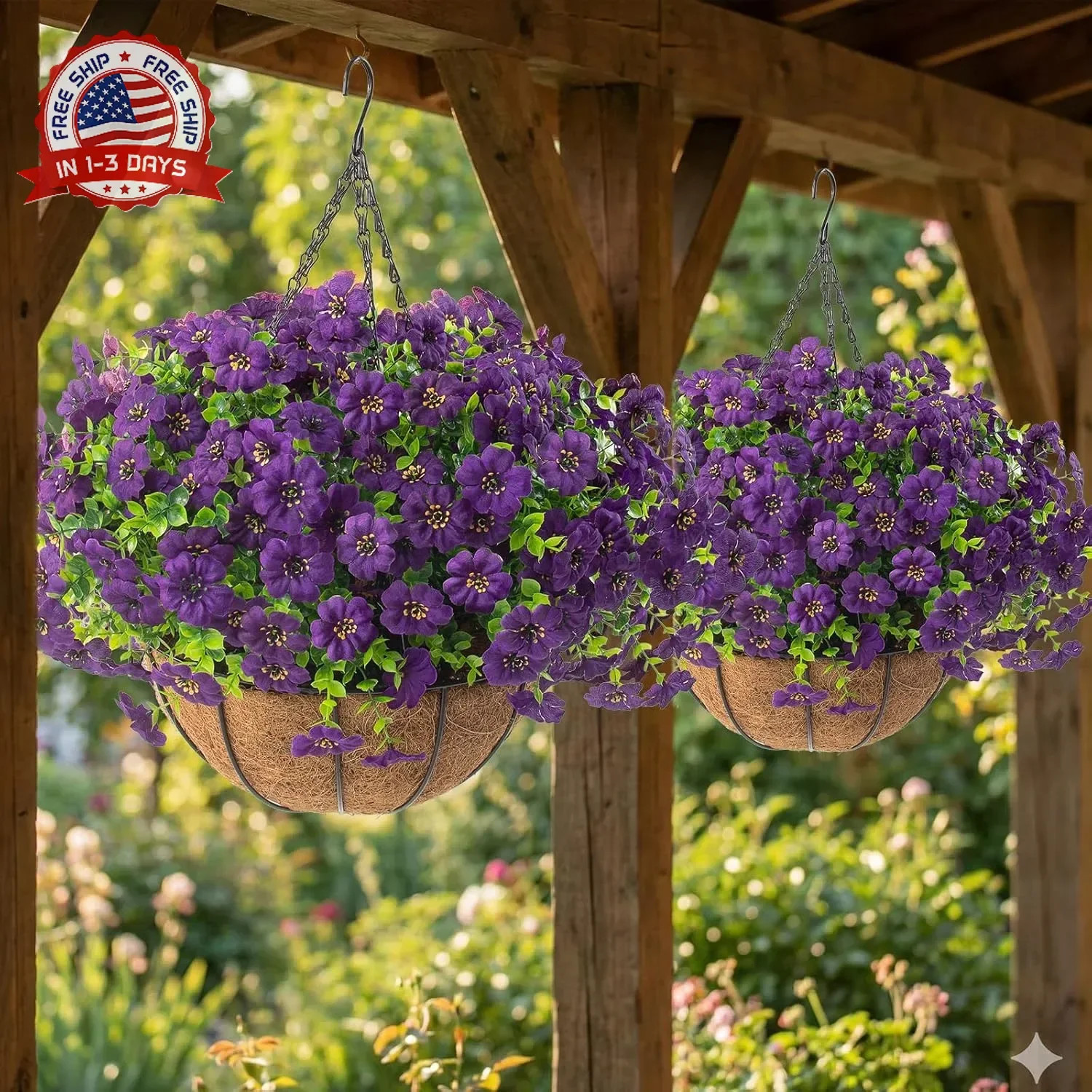 Hananona 2 Set Artificial Outdoor Flowers with Hanging Basket, 2 Hanging Planter