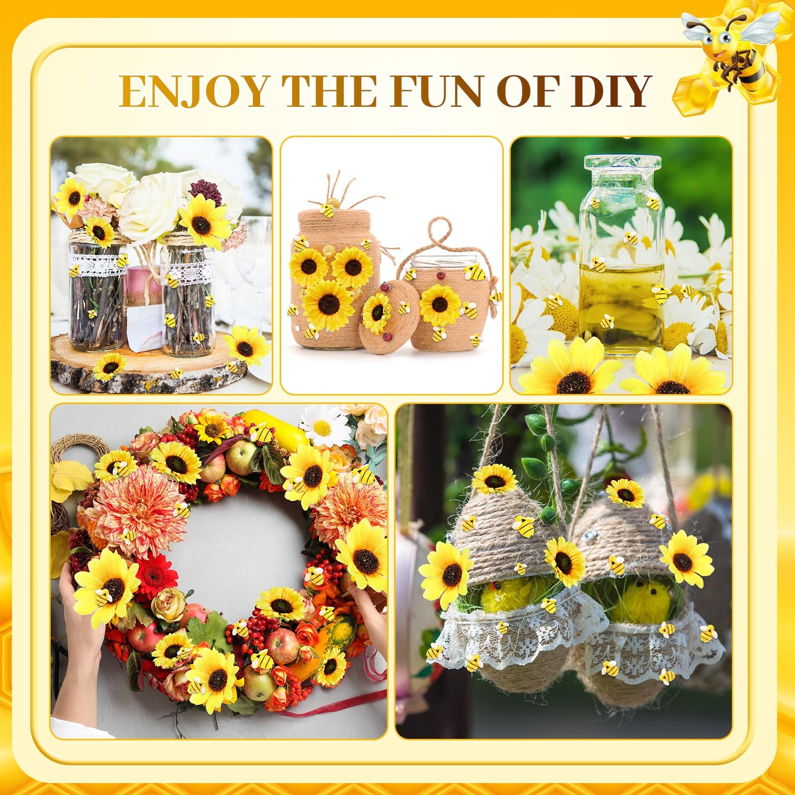 166 PCS Artificial Sunflower Heads Tiny Bees Craft Decoration Silk Daisy