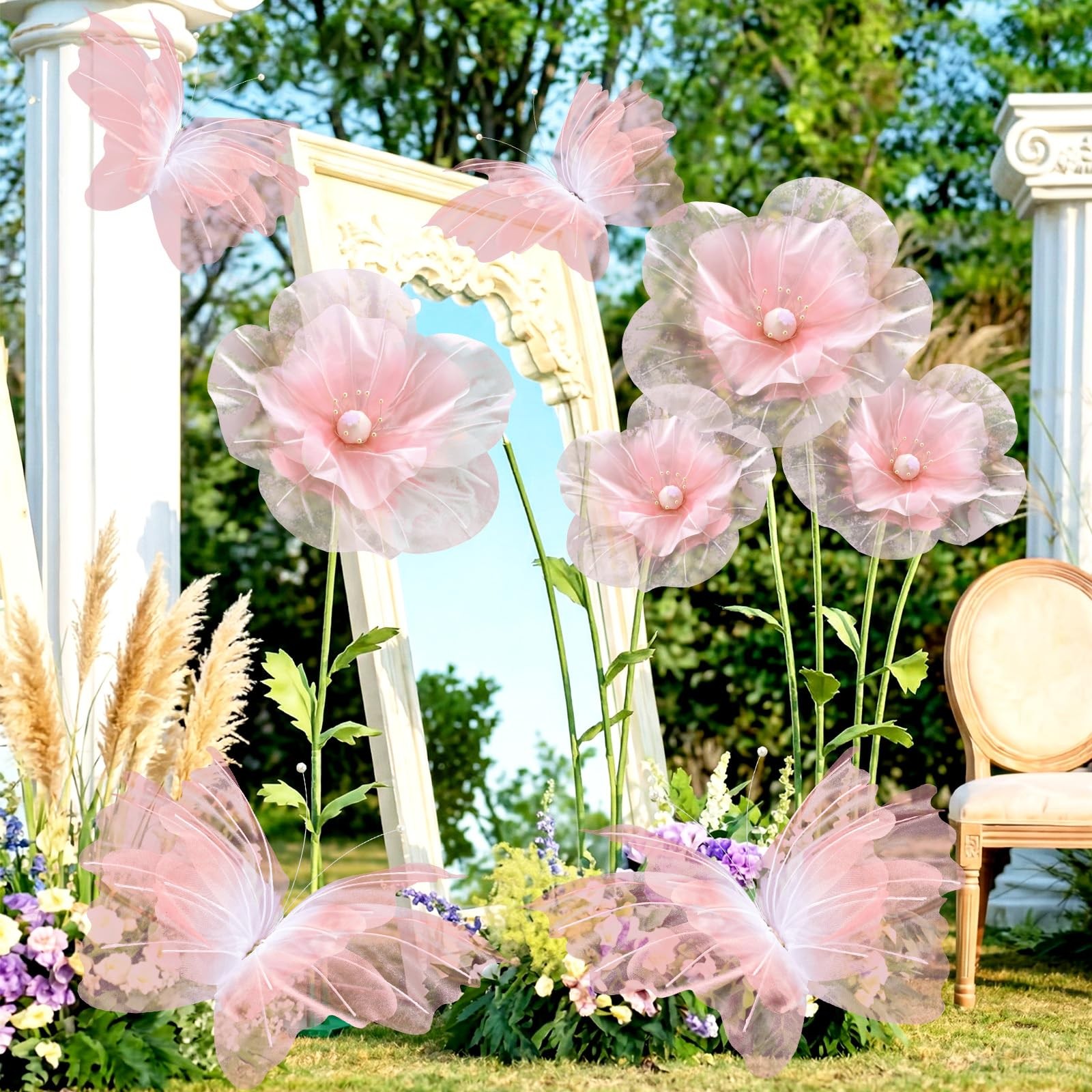 8 Pcs Large Butterfly Flower Decorations 20 Inch 12 Inch 3D Giant Silk Butter…