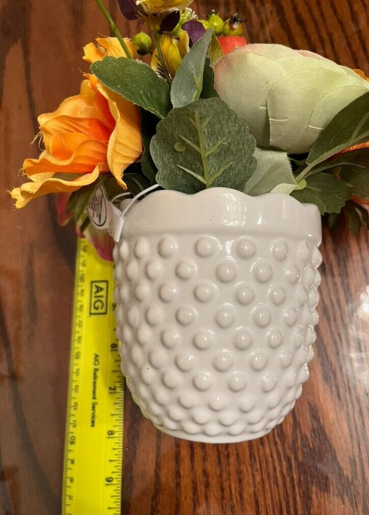 Artificial Floral in a ceramic planter, orange, yellow, green, new