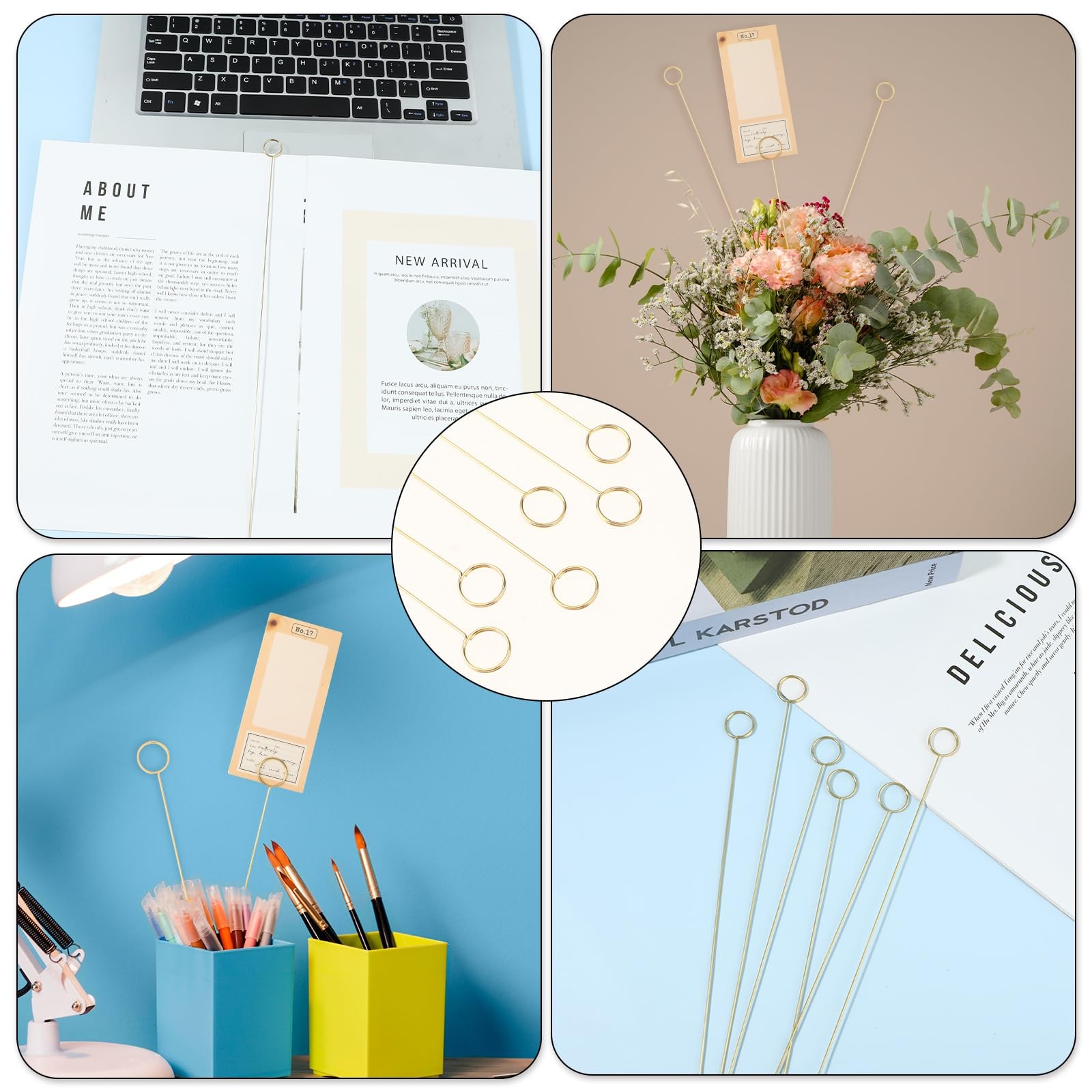20pcs Gold Floral Picks, 11.8 Inch Metal Card Holder for Flower Arrangement, …