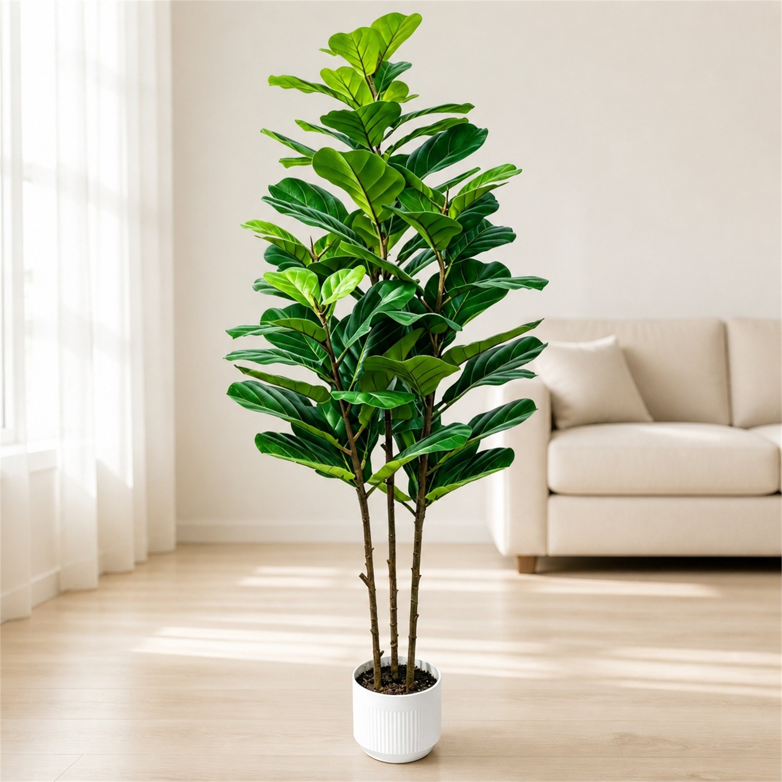 5FT Artificial Fiddle Leaf Fig Tree Faux Ficus Plant with White Planter Moss