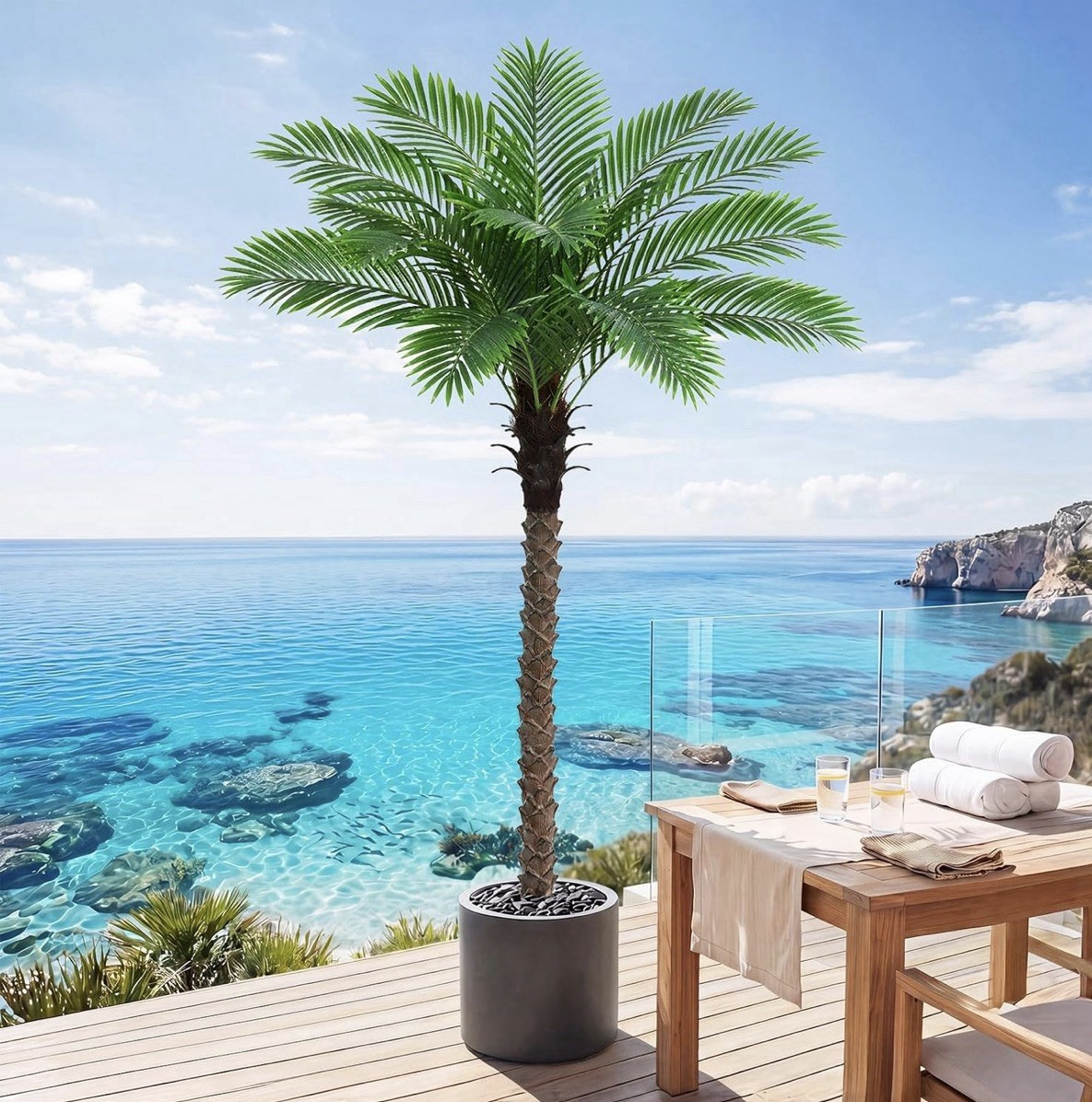 ZYFERA Artificial Palm Tree, 6ft (72in) Green/Brown, Tropical Planter