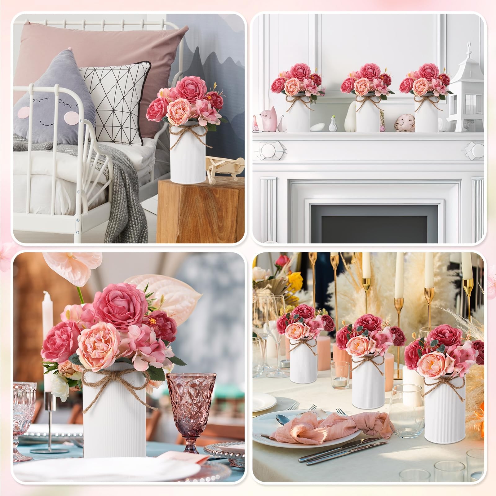 6 Sets Wedding Centerpiece for Table Decoration Dusty Pink Artificial Fake Ro…