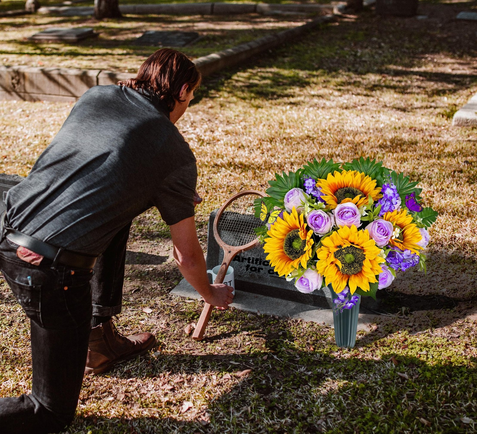 MUVIC Artificial Cemetery Flowers – Memorial Flowers – Outdoor Grave Flower D…