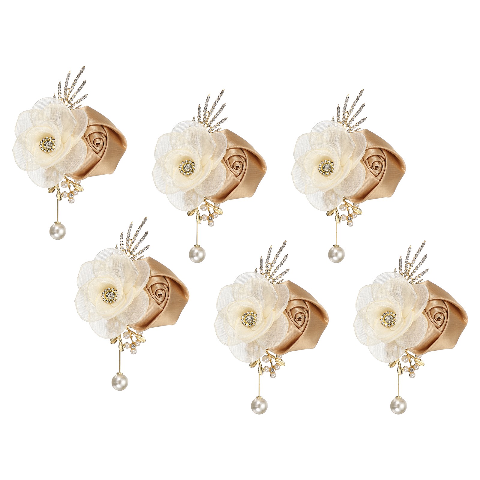 Rose Boutonnieres for Men, 6Pcs Mens Boutonnieres Lapel Flower, Khaki