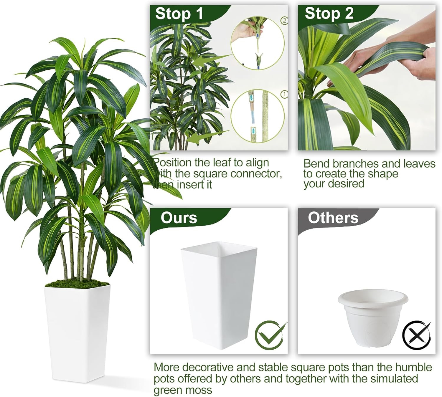 5Ft Dracaena Artificial Tree – Faux Tropical Plant for Home & Office Decor