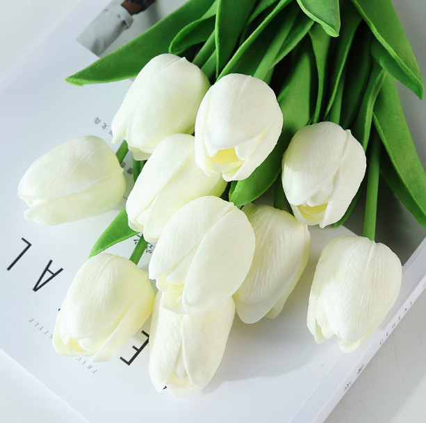 10 PACK White Artificial Tulip Fake Flowers Real Touch Pop Wedding Home Decor US