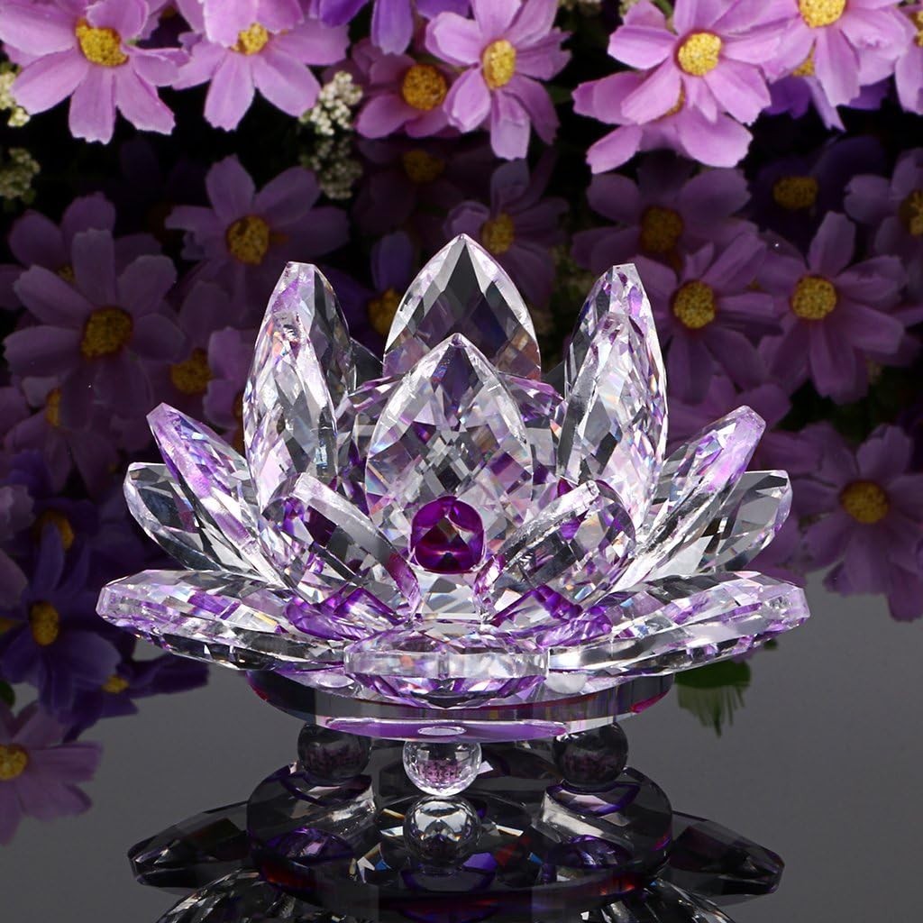 Sparkle Crystal Lotus Flower Hue Reflection Feng Shui Home Decor with Gift Bo…