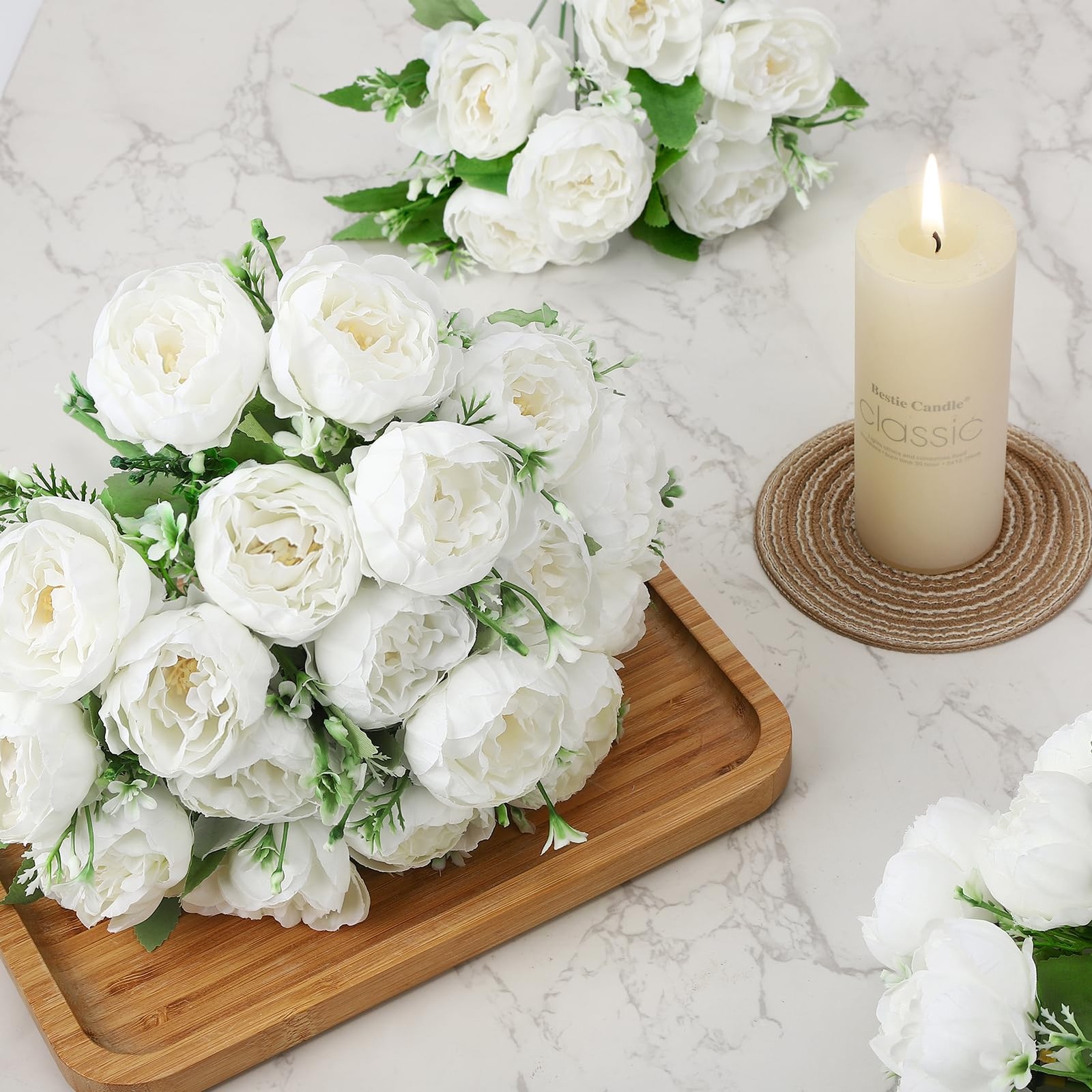 Ovveroche 8 Pack White Peonies Artificial Flowers, Fake Silk Hydrangea Bouque…
