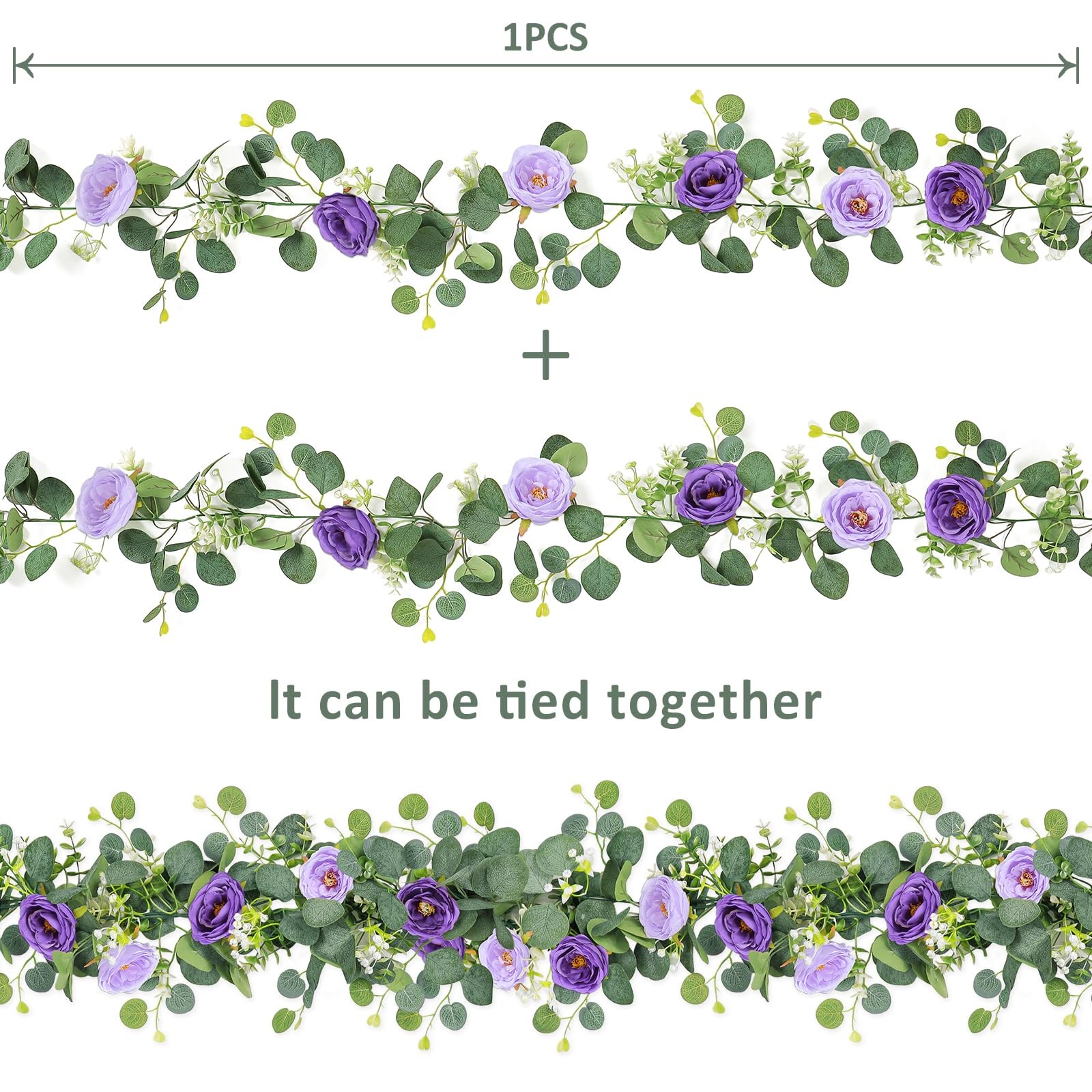 4 Pack Artificial Eucalyptus Flower Garland with Purple Roses, Fake Rose Flow…