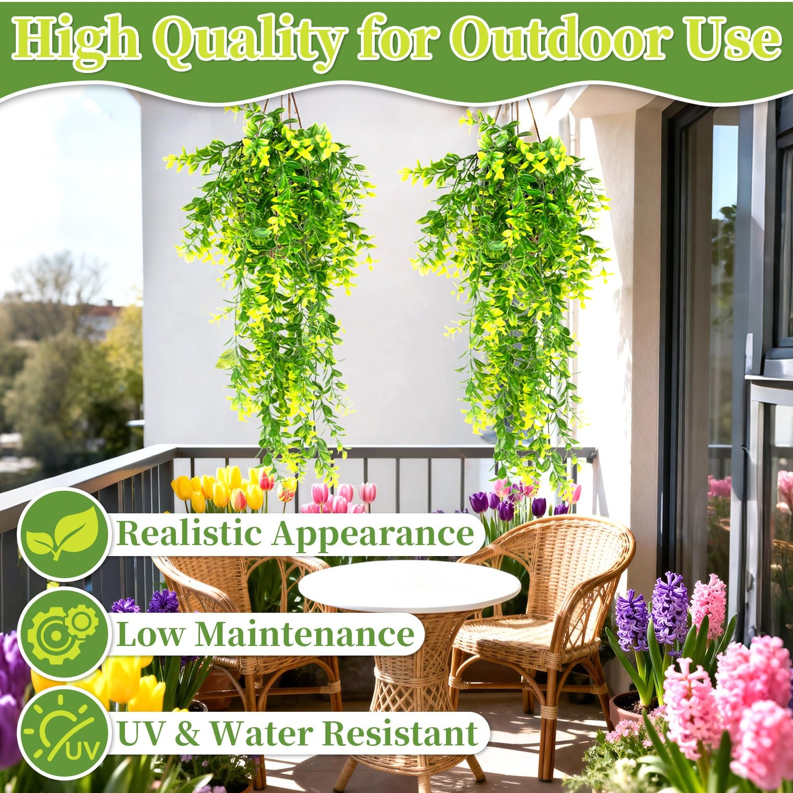 2PCS Fake Hanging Plants – Lifelike Plastic Milan Grass Hanging Lvy Vine, Art…