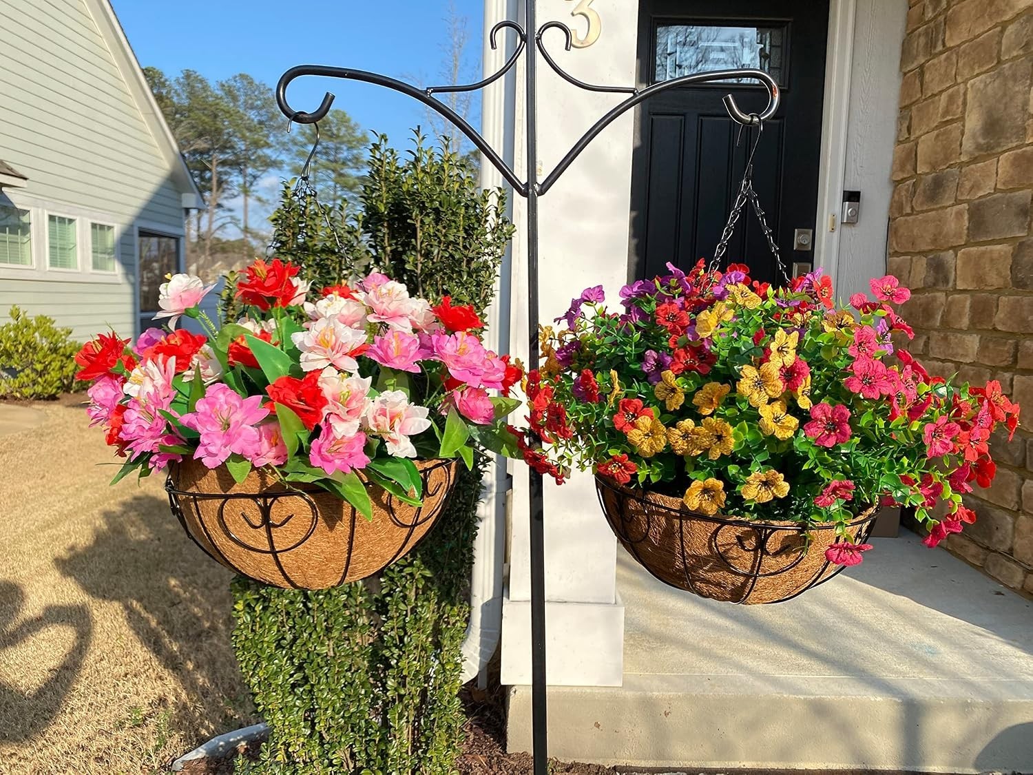 Elegant Silk Daisy Eucalyptus Hanging Basket – Perfect for Porches & Patios