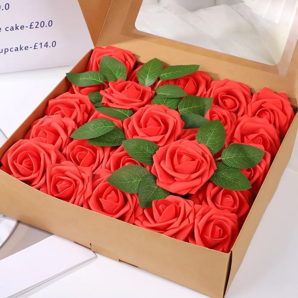 25pcs Artificial Flowers, Fake Flowers Roses W/stem For DIY Wedding Bouquets Cen