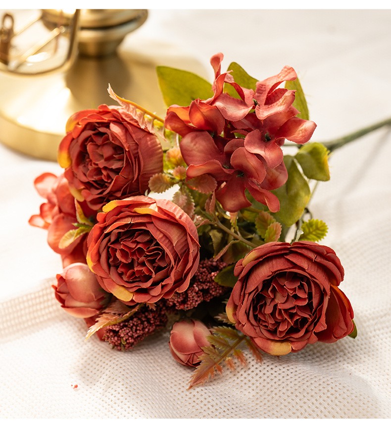3 Bundles Artificial Peony Bouquet Vintage Flowers Bunch for Wedding Home Decor