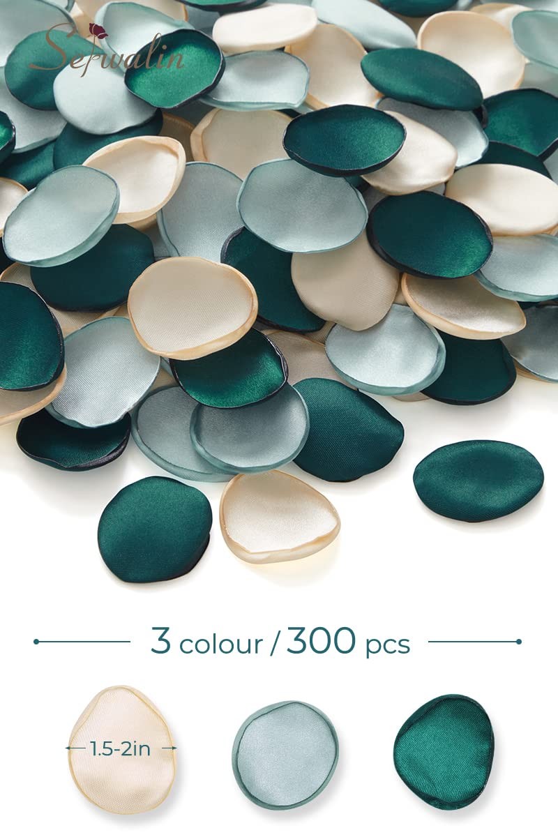 300 PCS Silk Rose Petals 3 Color Mixes Green Gold Flower Girl Scatter