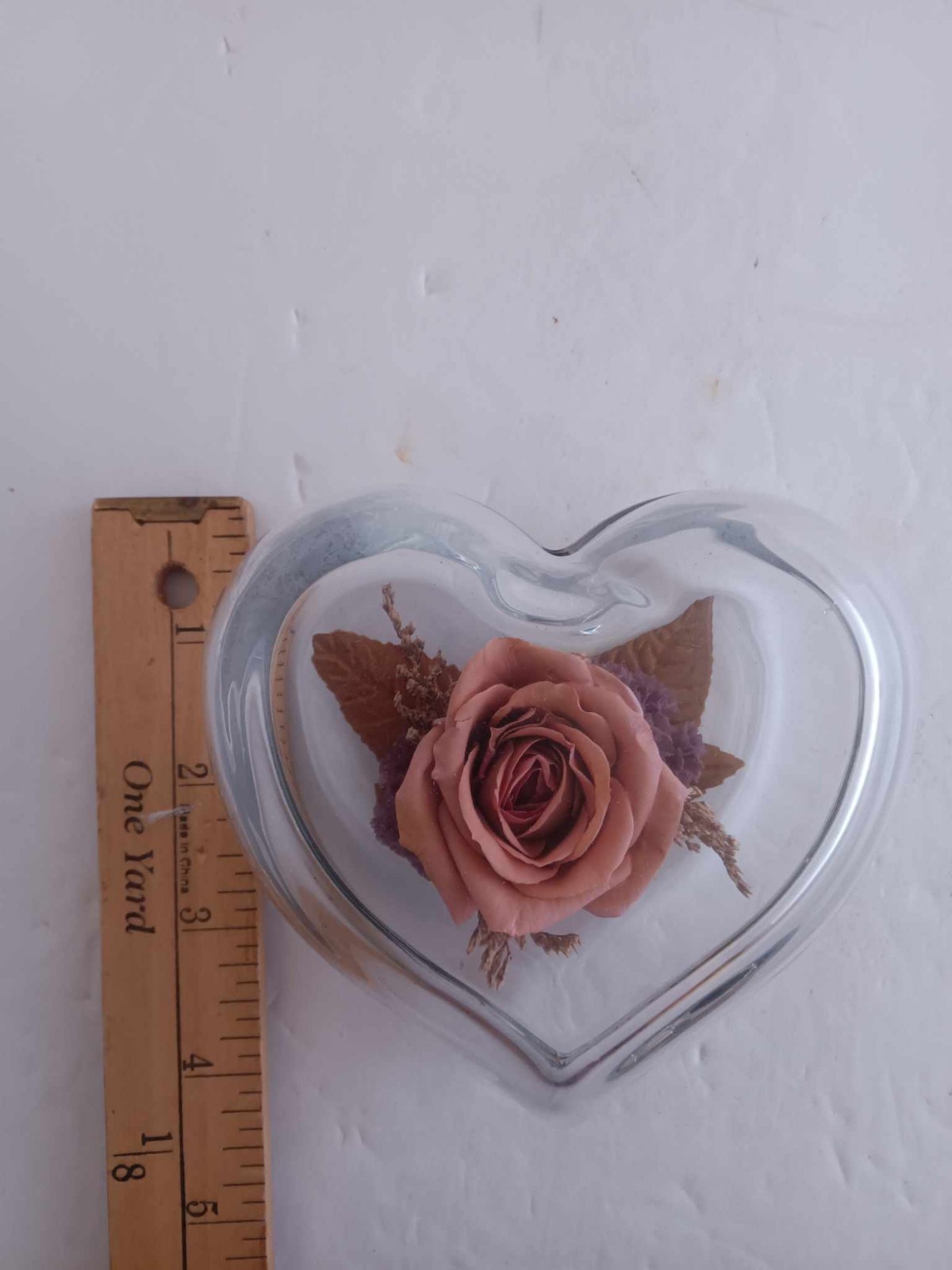 Vintage Natural Expressions Freeze Dried Rose in Glass Heart