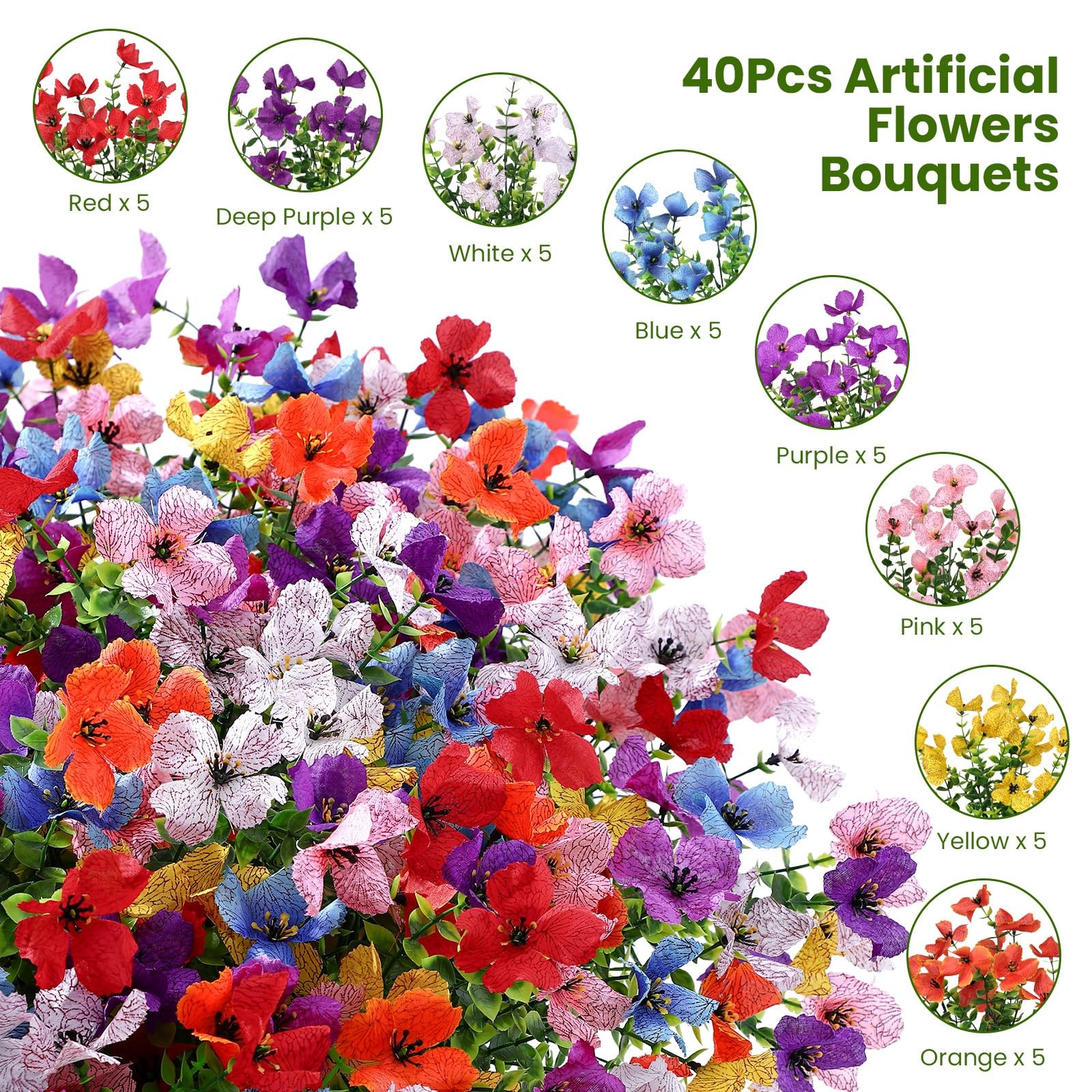 40 Bundles Artificial Flowers Outdoors Decoration, Fake Silk mums Eucalyptus …