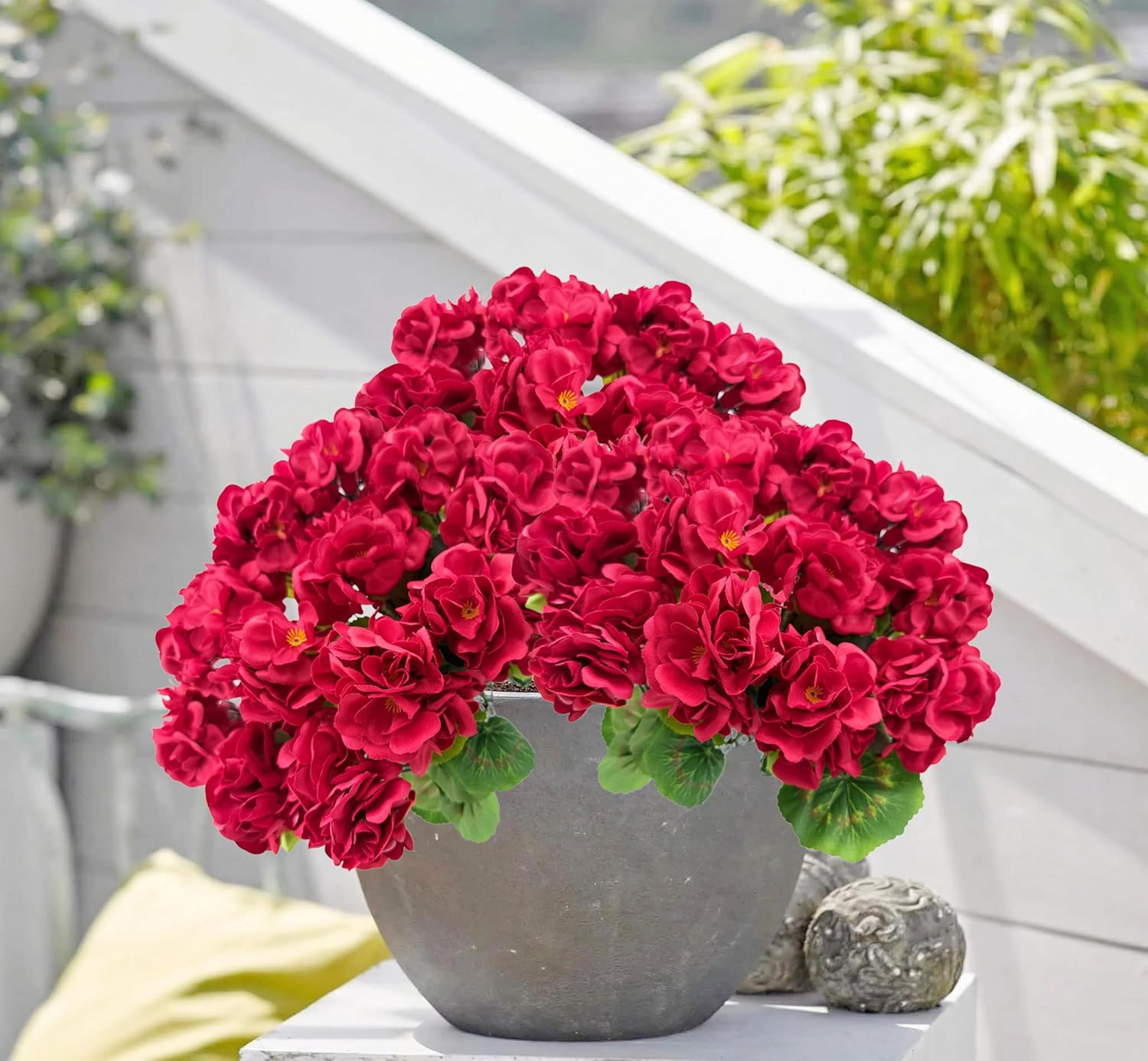 4PCS Red Artificial Geraniums Flowers Faux Geraniums Flowers Outdoor UV Resistan