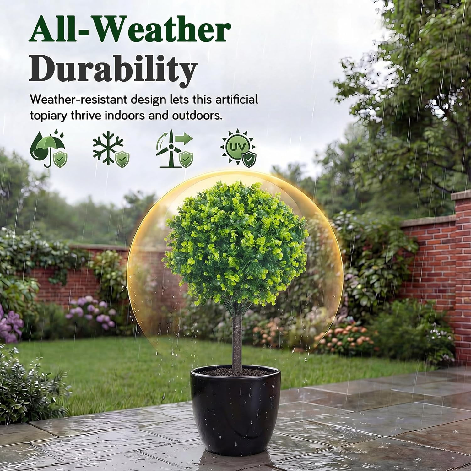30″ Artificial Boxwood Ball Trees Set of 2 – Lifelike Outdoor Decor