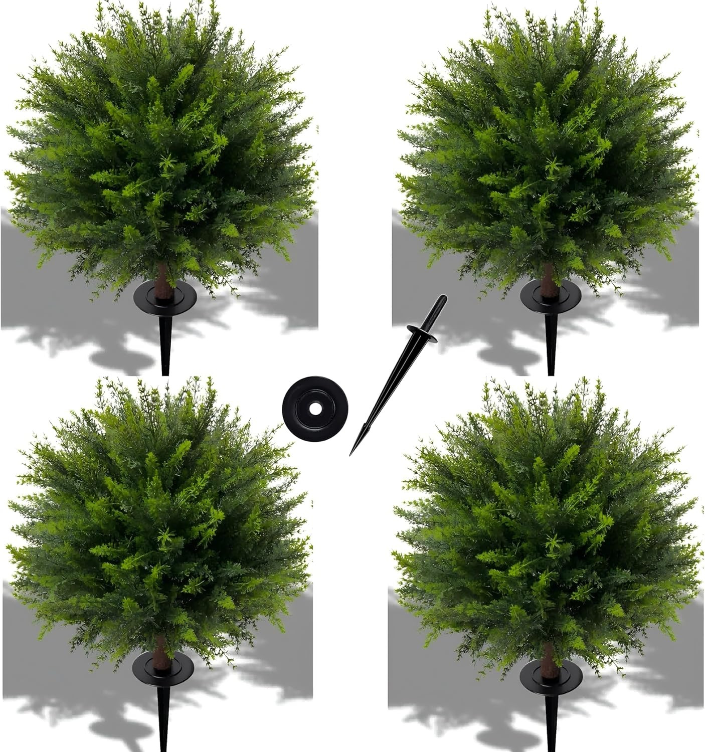 24.5 Inch (H) Artificial Cedar Topiary Ball Trees, Set of 4 Fake Shrub Bushes wi
