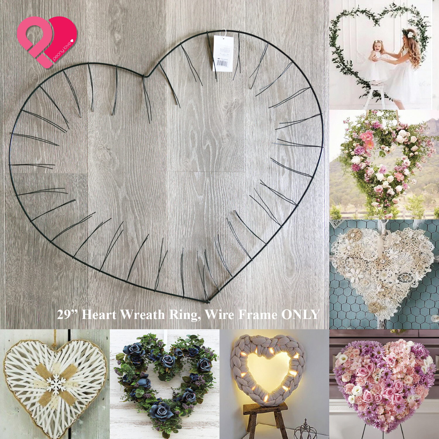 29″ Heart Wreath Ring Giant Floral Dreamcatcher Macrame Backdrop Wire Frame Bulk