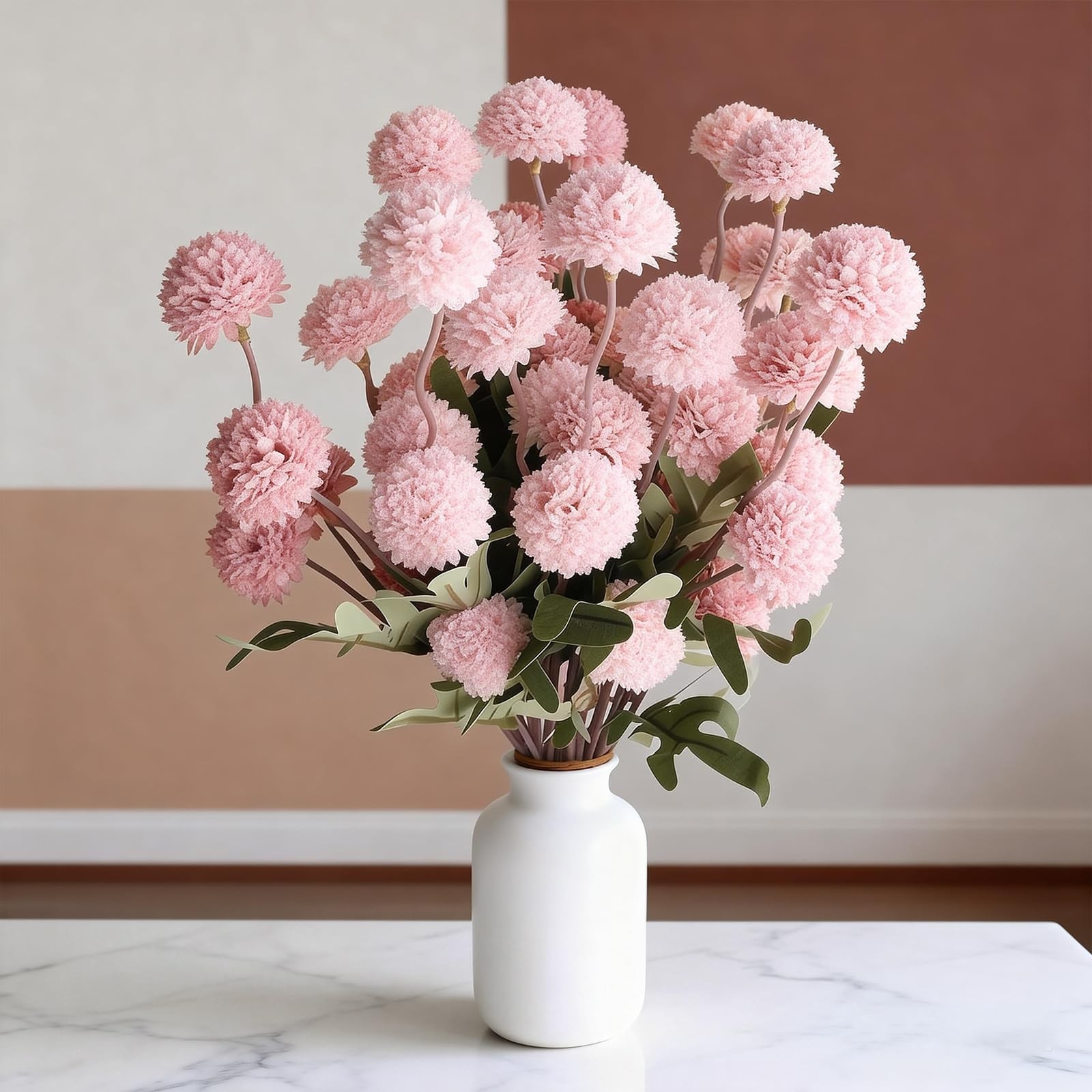 3 Pcs Faux Silk Pompon Mum Artificial Flowers for Vase – 20”, Bulk Fake Chrys…