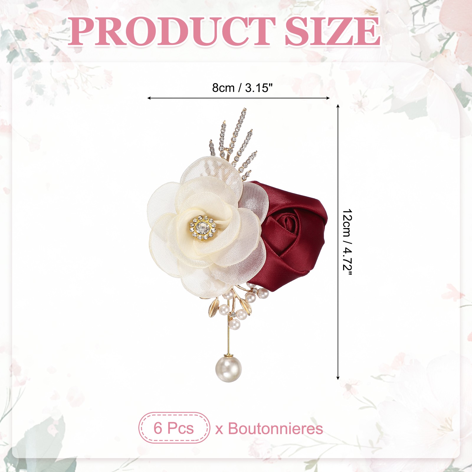 Rose Boutonnieres for Men, 6Pcs Mens Boutonnieres Lapel Flower, Dark Red