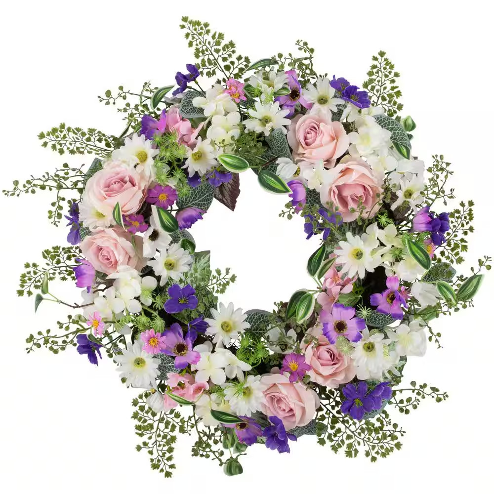 24 In. Mixed Floral and Fern Artificial Spring Wreath